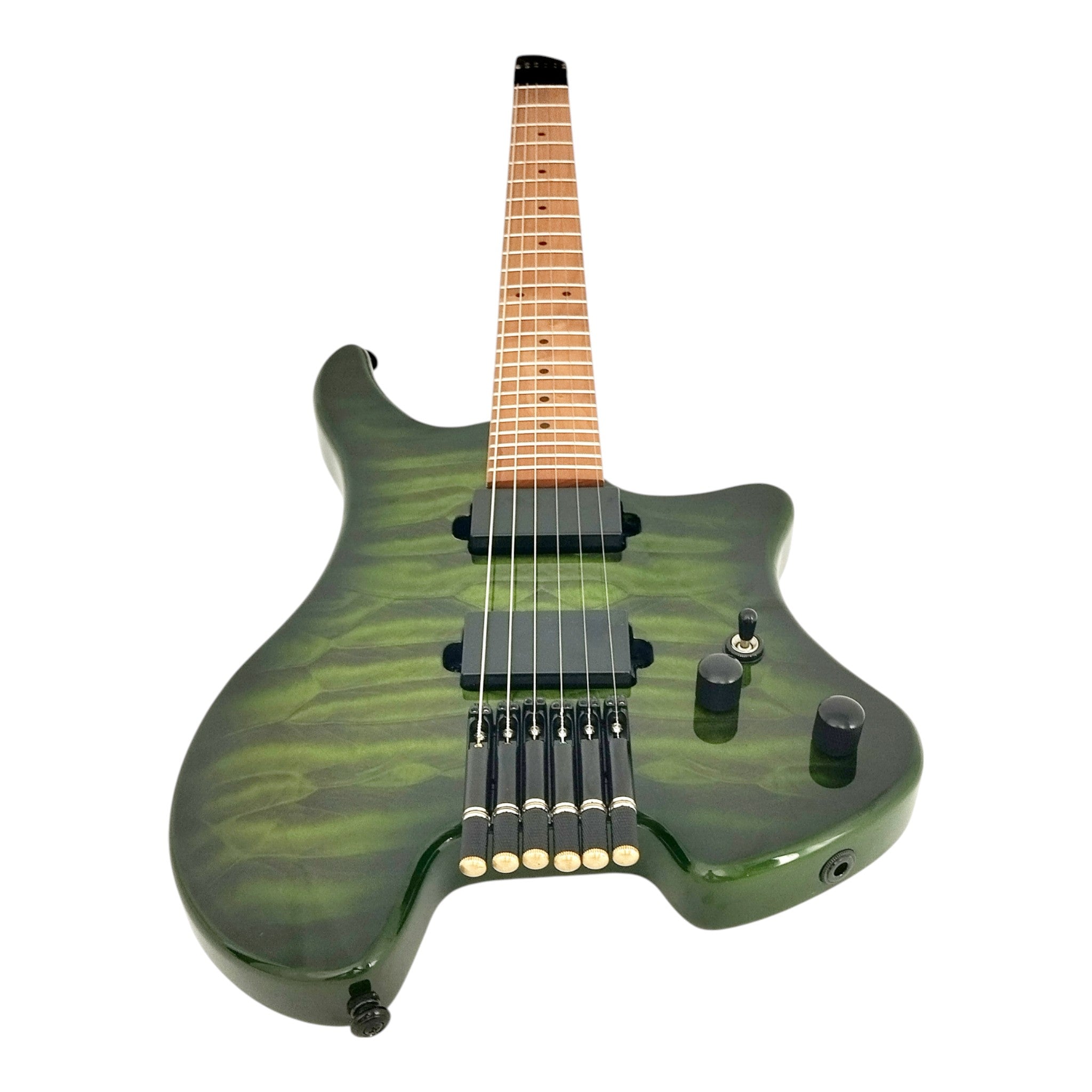 Haze HL1A Deep Green Headless Electric Guitar with Dual Humbuckers