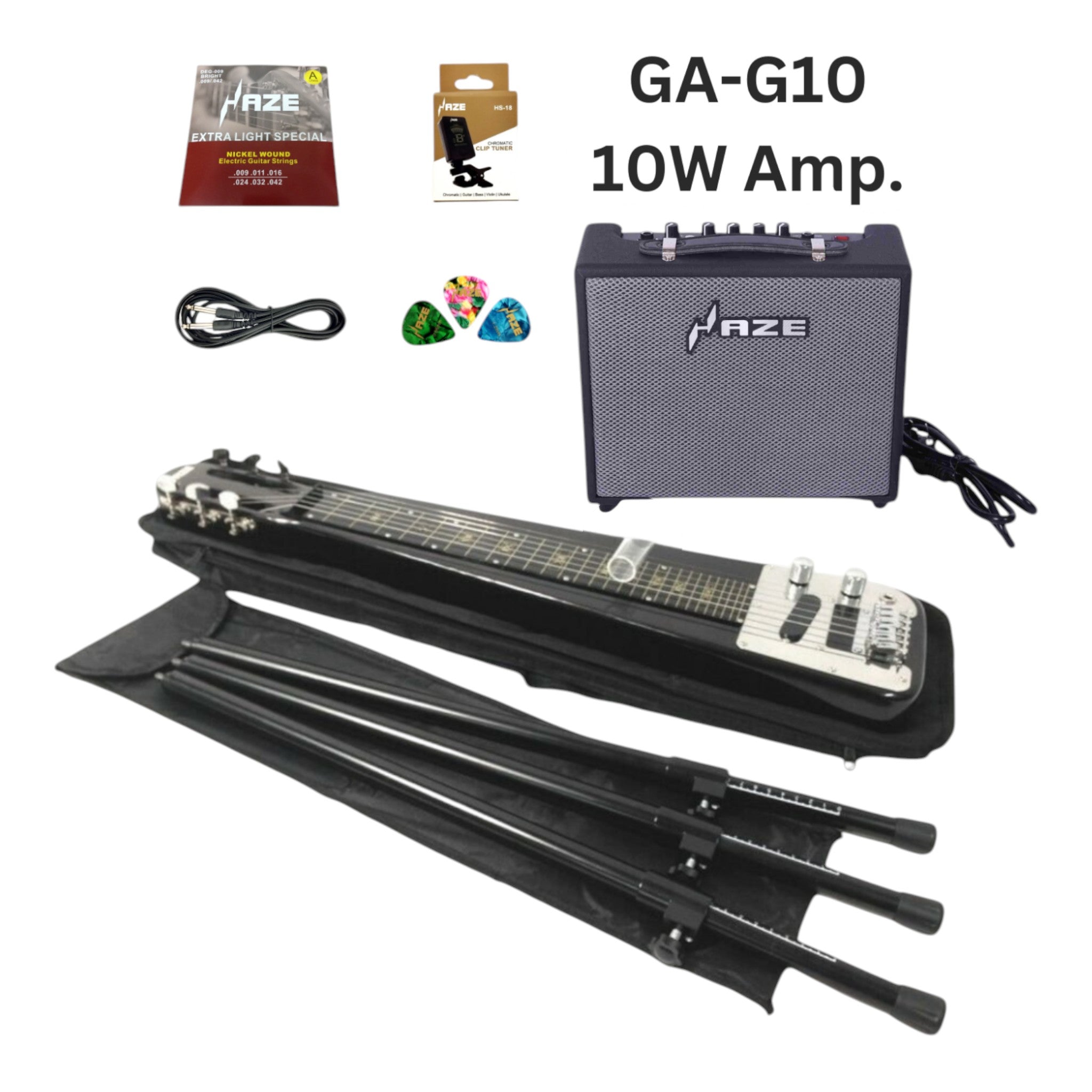 Haze HSLT1930 Metallic Black Lap Steel Electric Guitar + 10W Amp. (Optional)