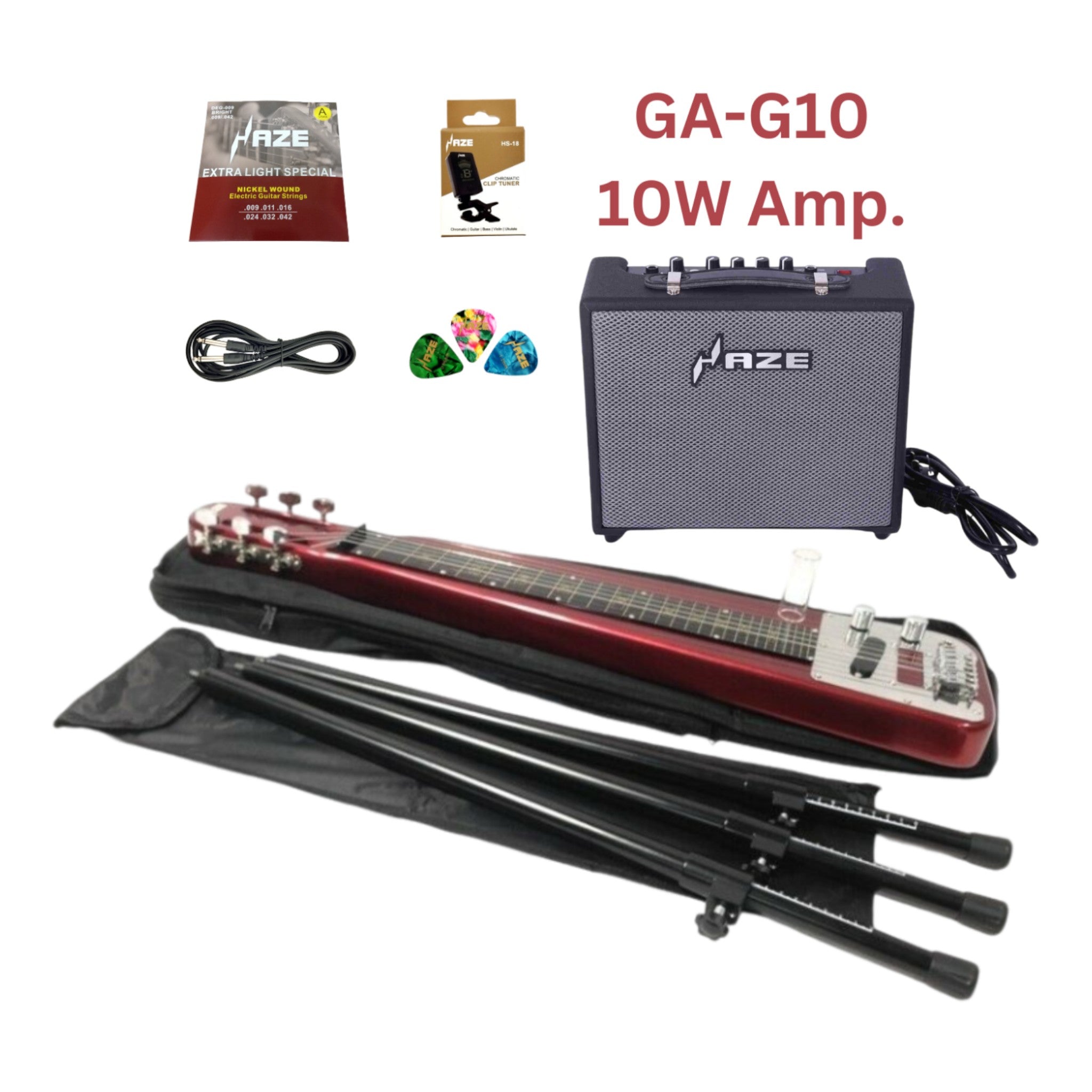 Haze HSLT1930 Metallic Red Lap Steel Electric Guitar + 10W Amp. (Optional)