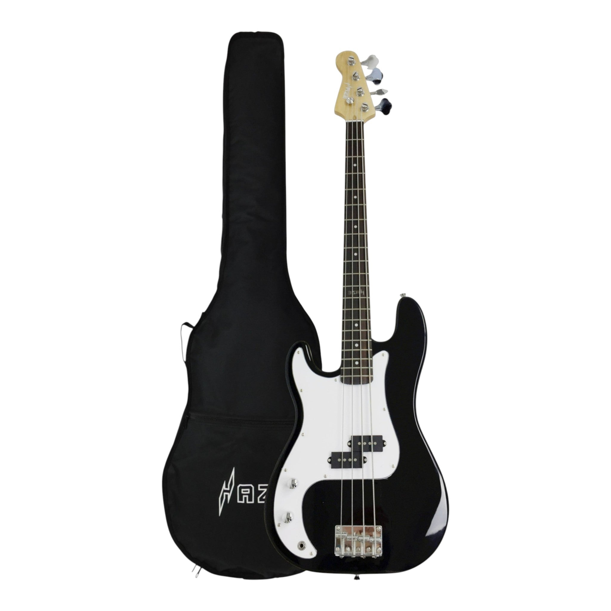 Left-Handed Haze HSPB1901BKBHL 4-String Electric Bass Guitar + Free Bag, Tuner, 3 Picks