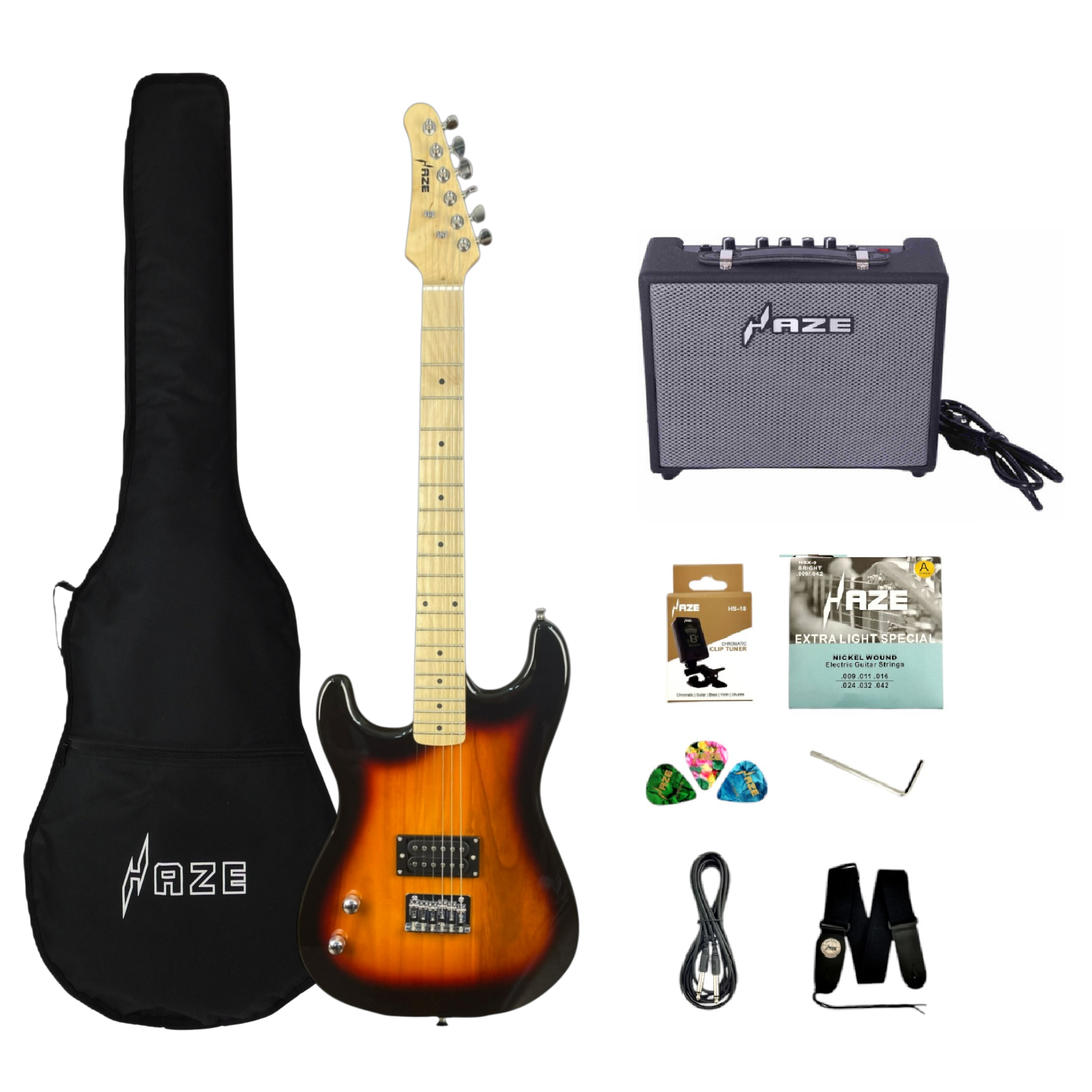 Haze HST01 Sunburst Left-Handed 3/4 Size Student Electric Guitar w/ Accessories & 10w Amp (Optional)