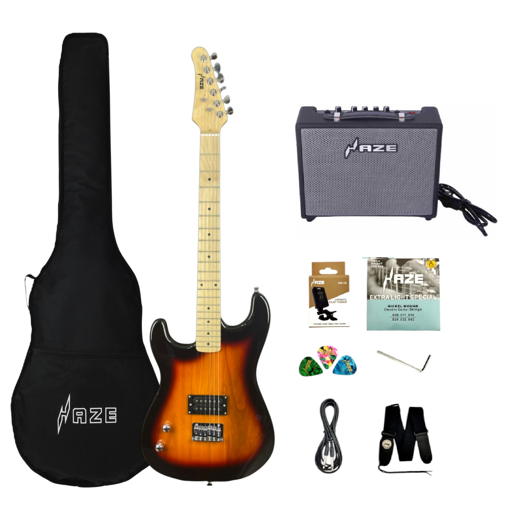 Haze HST01 Sunburst Left-Handed 4/4 Size Student Electric Guitar + 10W Amp (Optional)