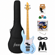 Haze Single-Coil Solid White Poplar Hybrid Electric Bass Guitar - Blue HYBRID4PJ