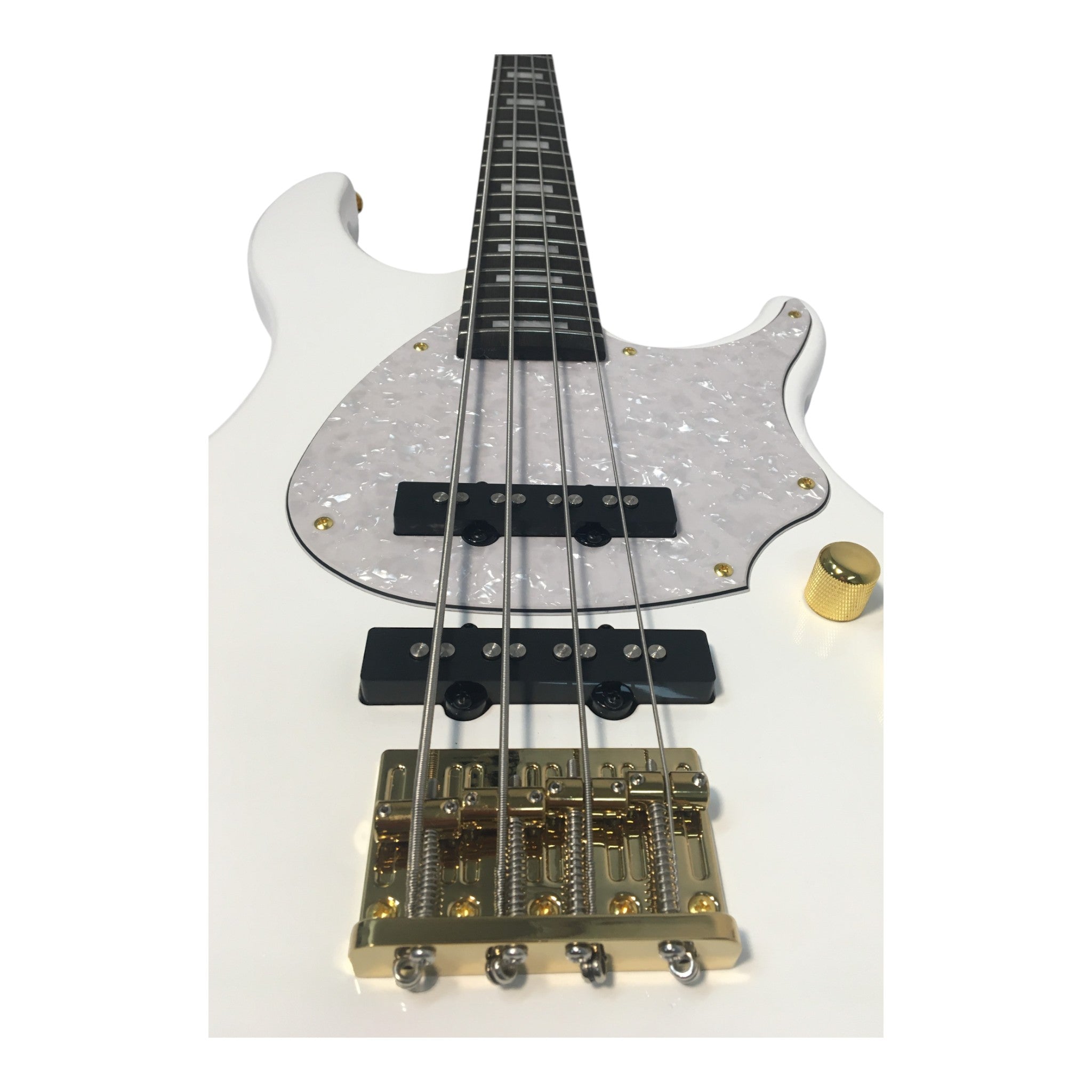 Haze Active Single-Coil Solid Mahogany Hybrid Electric Bass Guitar - White HYBRID4PWH