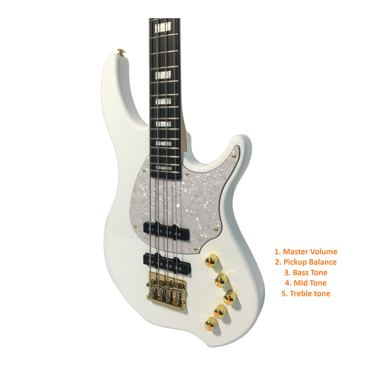 Haze "Icebound" HYBRID4PWH Active Single-Coil Solid Mahogany Hybrid Electric Bass Guitar - White