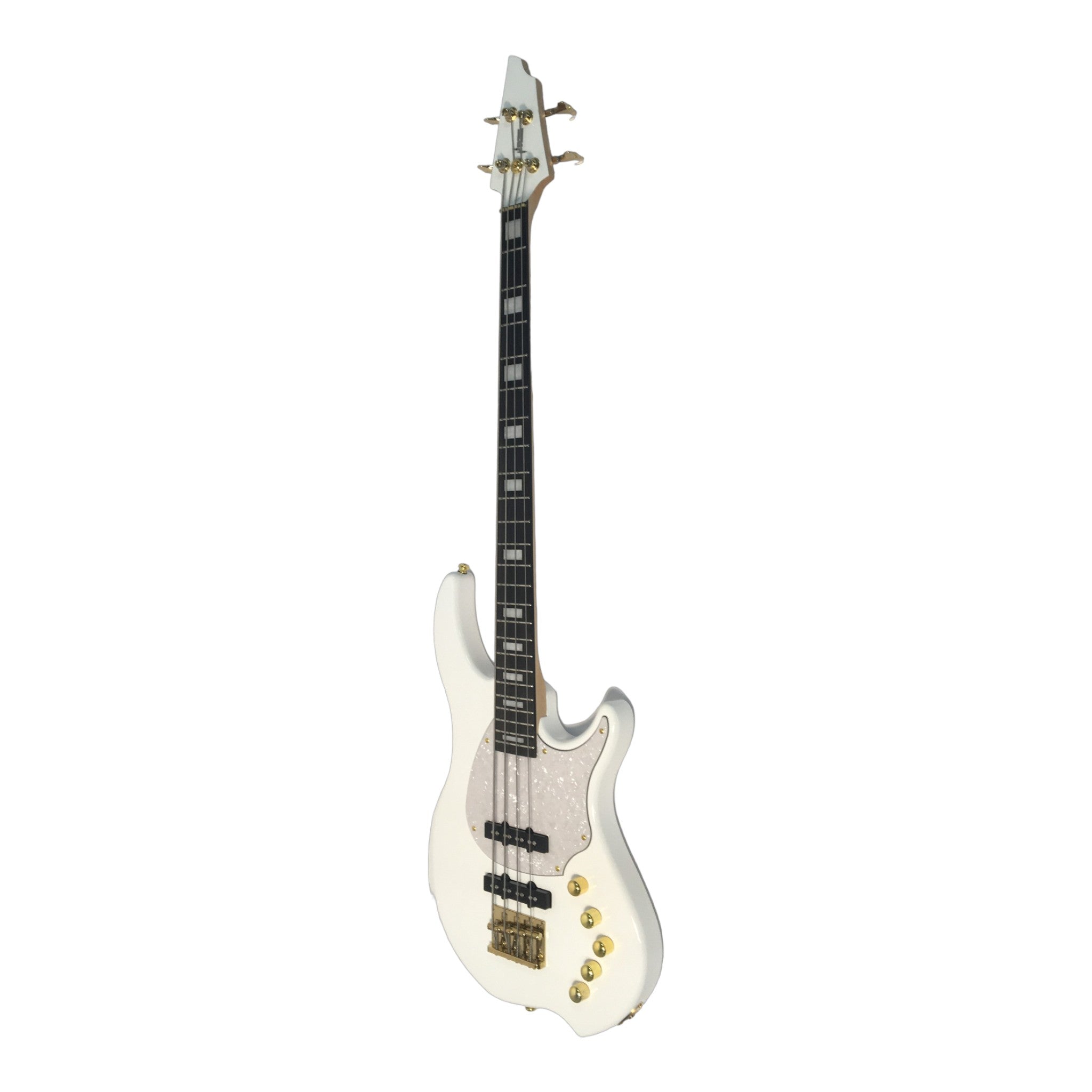 Haze Active Single-Coil Solid Mahogany Hybrid Electric Bass Guitar - White HYBRID4PWH