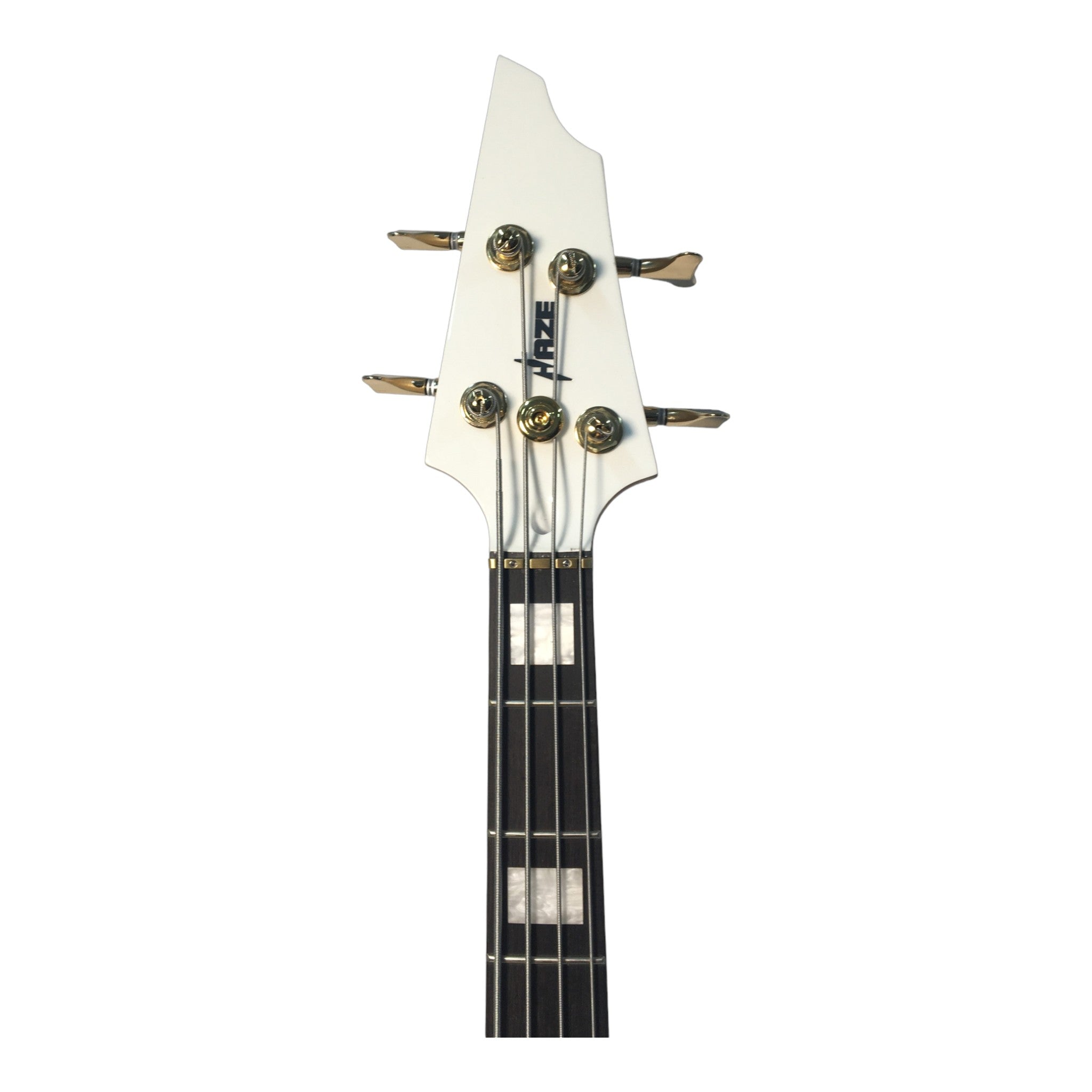 Haze Active Single-Coil Solid Mahogany Hybrid Electric Bass Guitar - White HYBRID4PWH