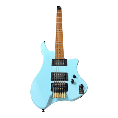 Haze HZHL1ABL Headless HH Solid Mahogany HHL Electric Guitar - Light Blue