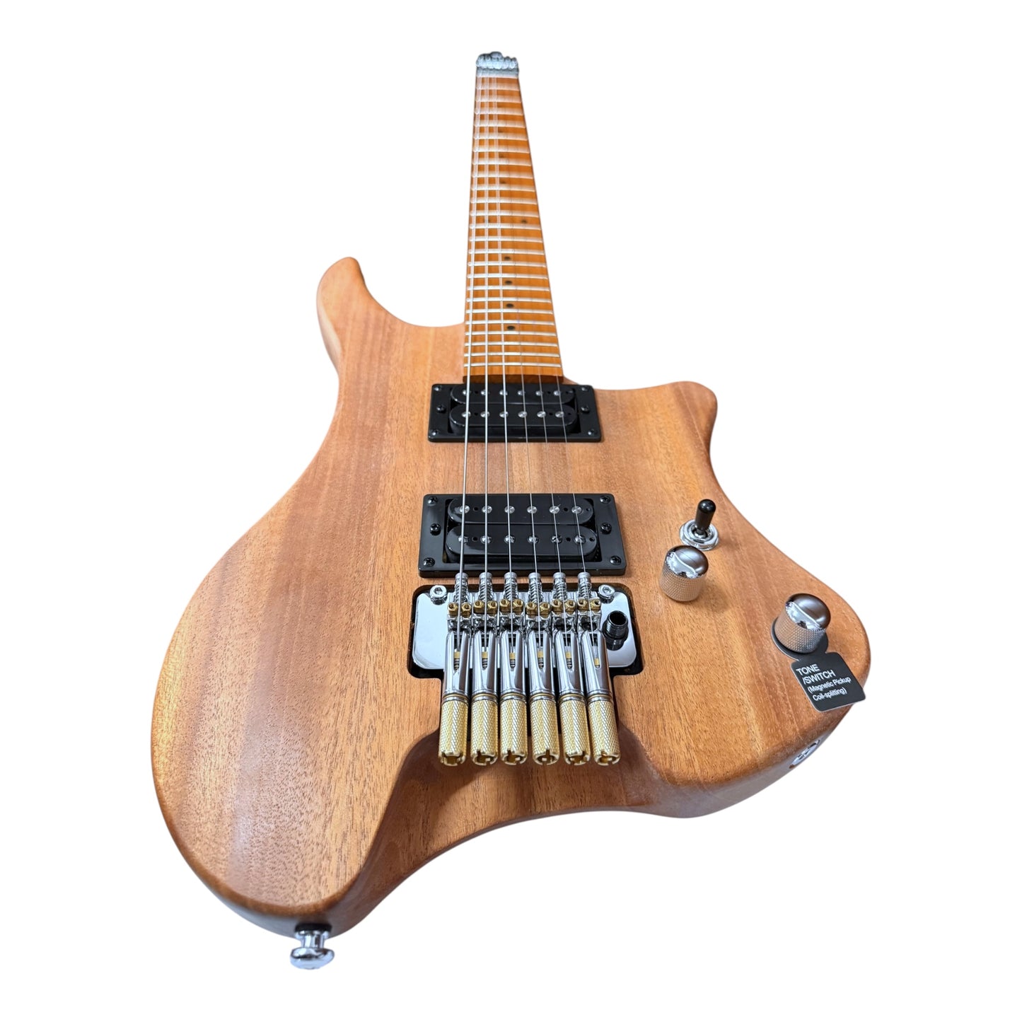 Haze HZHL1AN Headless Tremolo HH Solid Mahogany HHL Electric Guitar - Natural Matte