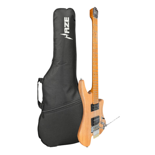 Haze HZHL1AN Headless Tremolo HH Solid Mahogany HHL Electric Guitar - Natural Matte