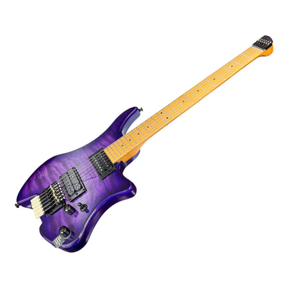 Haze HZHL1APU Headless HH Solid Mahogany HHL Electric Guitar - Tiger Purple