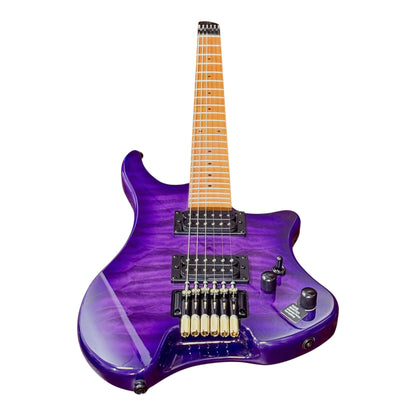 Haze HZHL1APU Headless HH Solid Mahogany HHL Electric Guitar - Tiger Purple