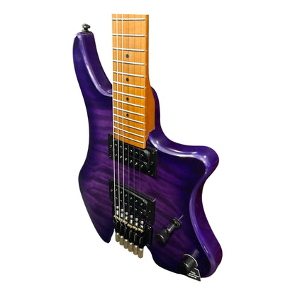Haze HZHL1APU Headless HH Solid Mahogany HHL Electric Guitar - Tiger Purple
