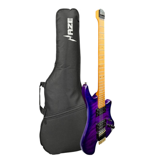 Haze HZHL1APU Headless HH Solid Mahogany HHL Electric Guitar - Tiger Purple