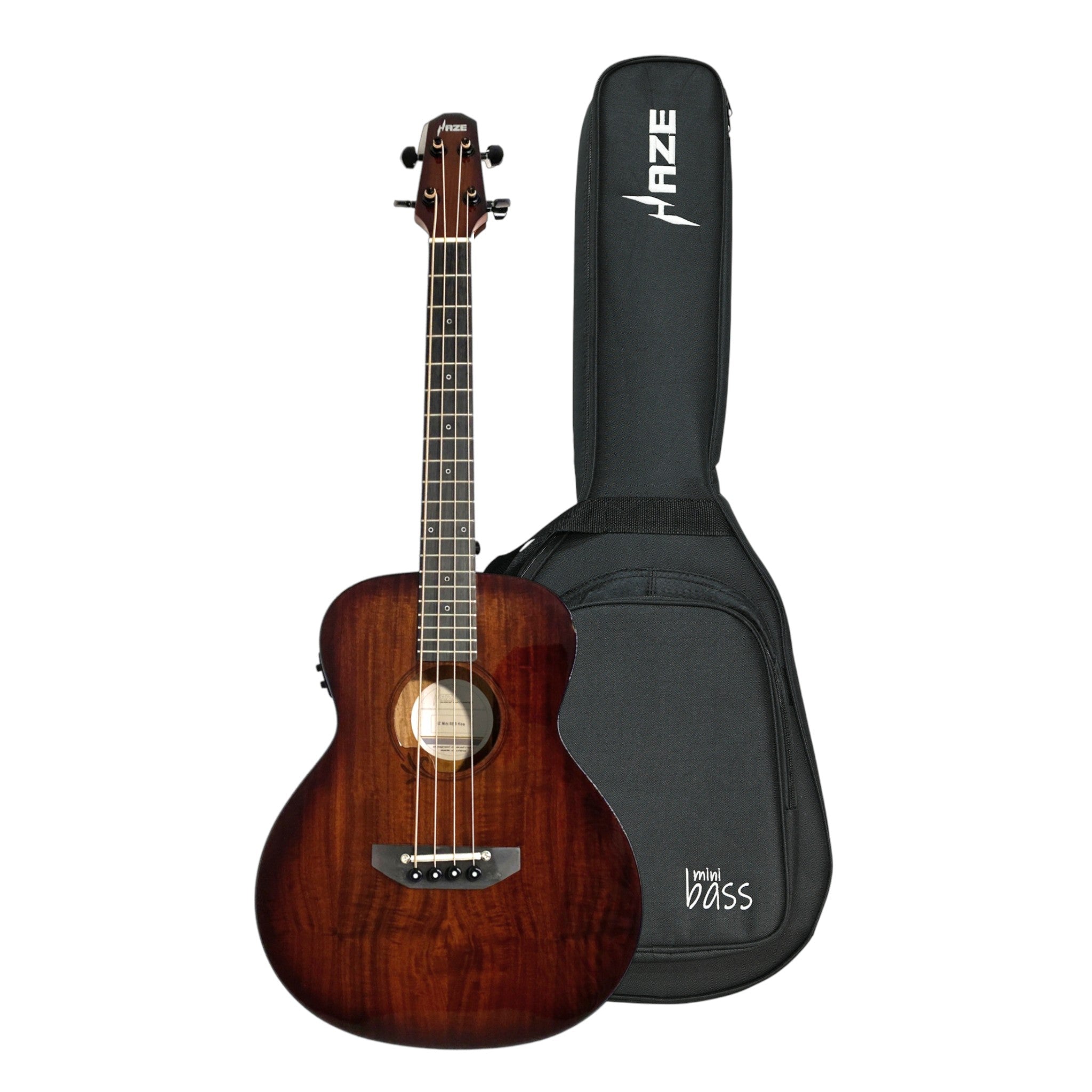 Haze 37" Solid Koa Top Height Adjustable Saddle Acoustic Bass Guitar - Natural HZMINISEBKOA