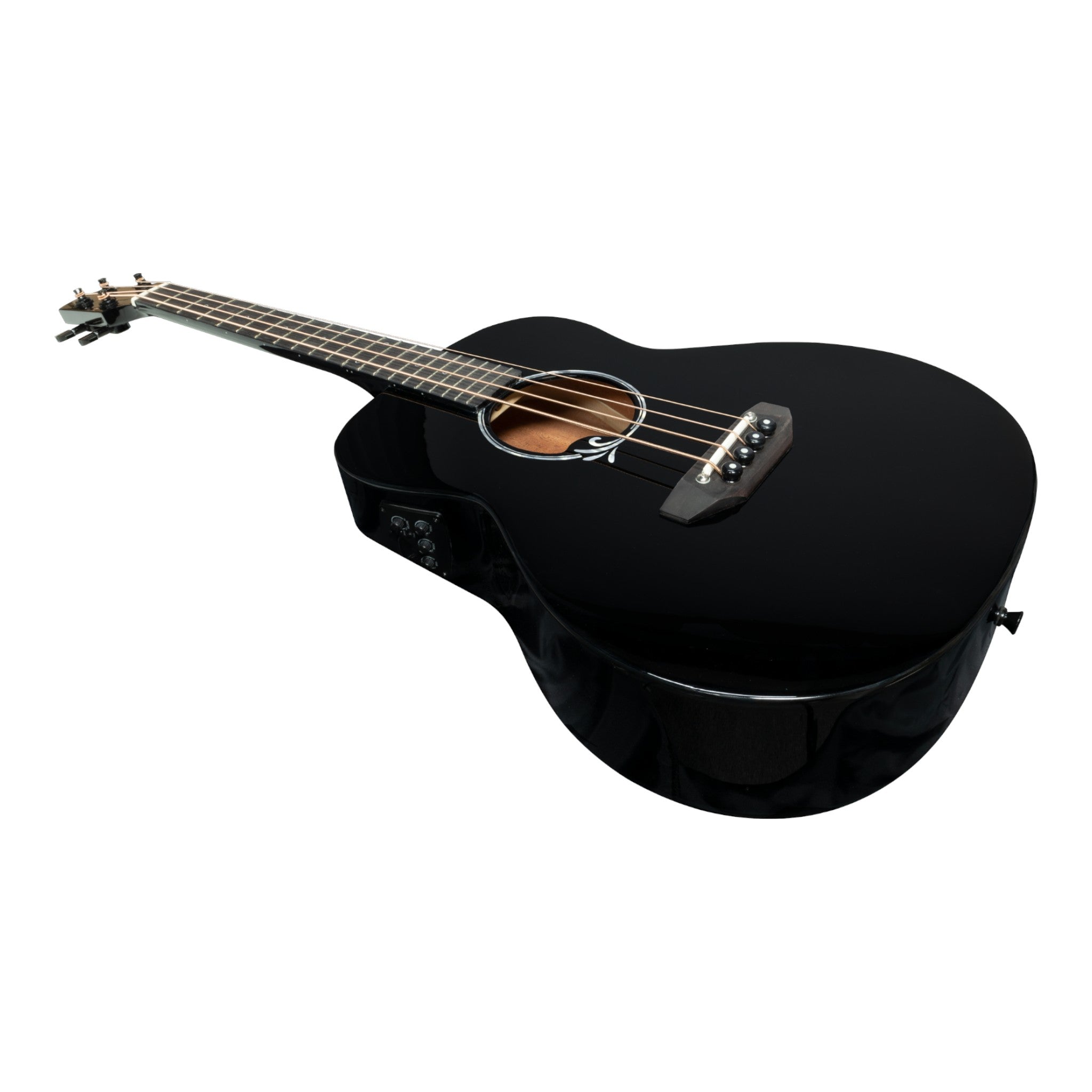 Haze 37" Solid Sitka Top Height Adjustable Saddle Acoustic Bass Guitar - Black HZMINISEBSPBK