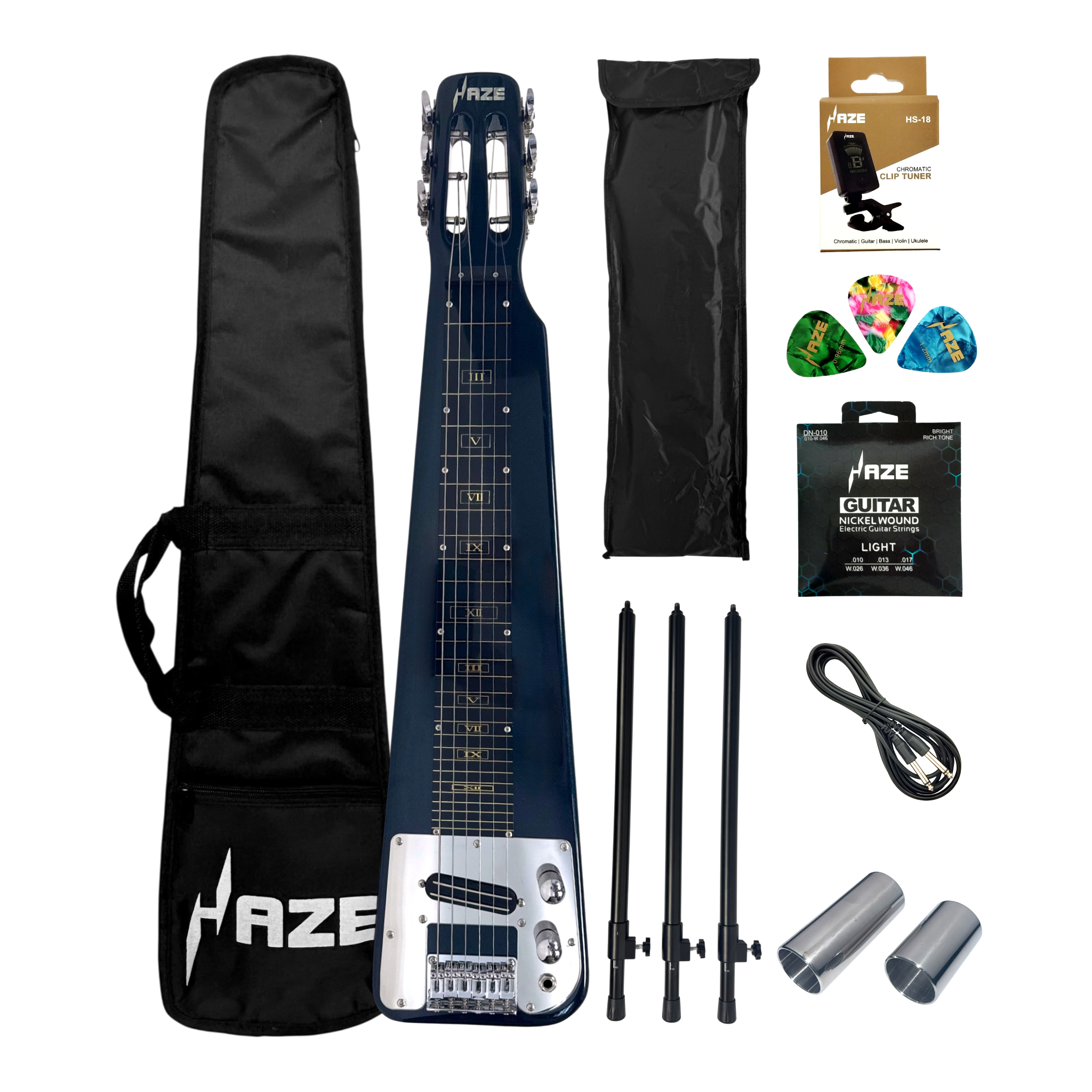 Haze LT30MBL Metallic Deep Teal Lap Steel Electric Guitar + 10W Amp. (Optional)