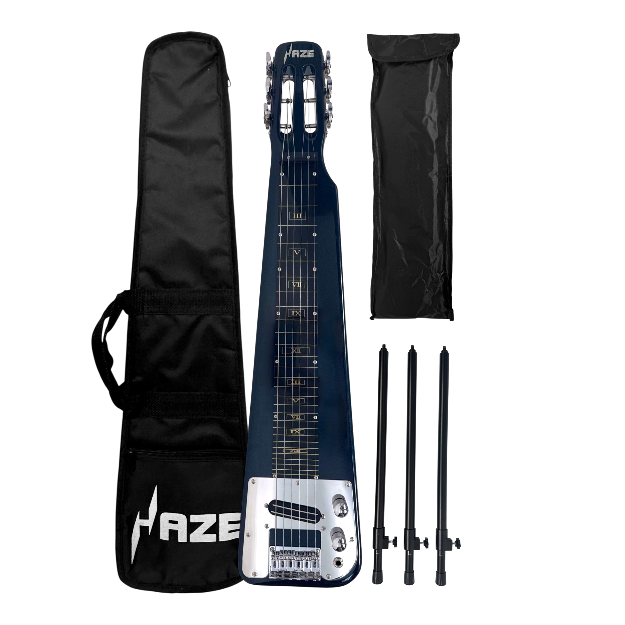 Haze LT30MBL Metallic Deep Teal Lap Steel Electric Guitar + 10W Amp. (Optional)