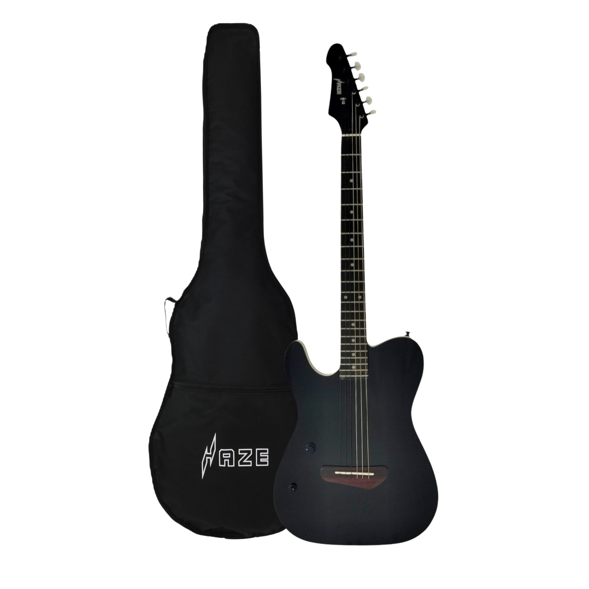 Haze MRE600 Black Left-Handed Silent Electric Guitar with Piezo Pickups