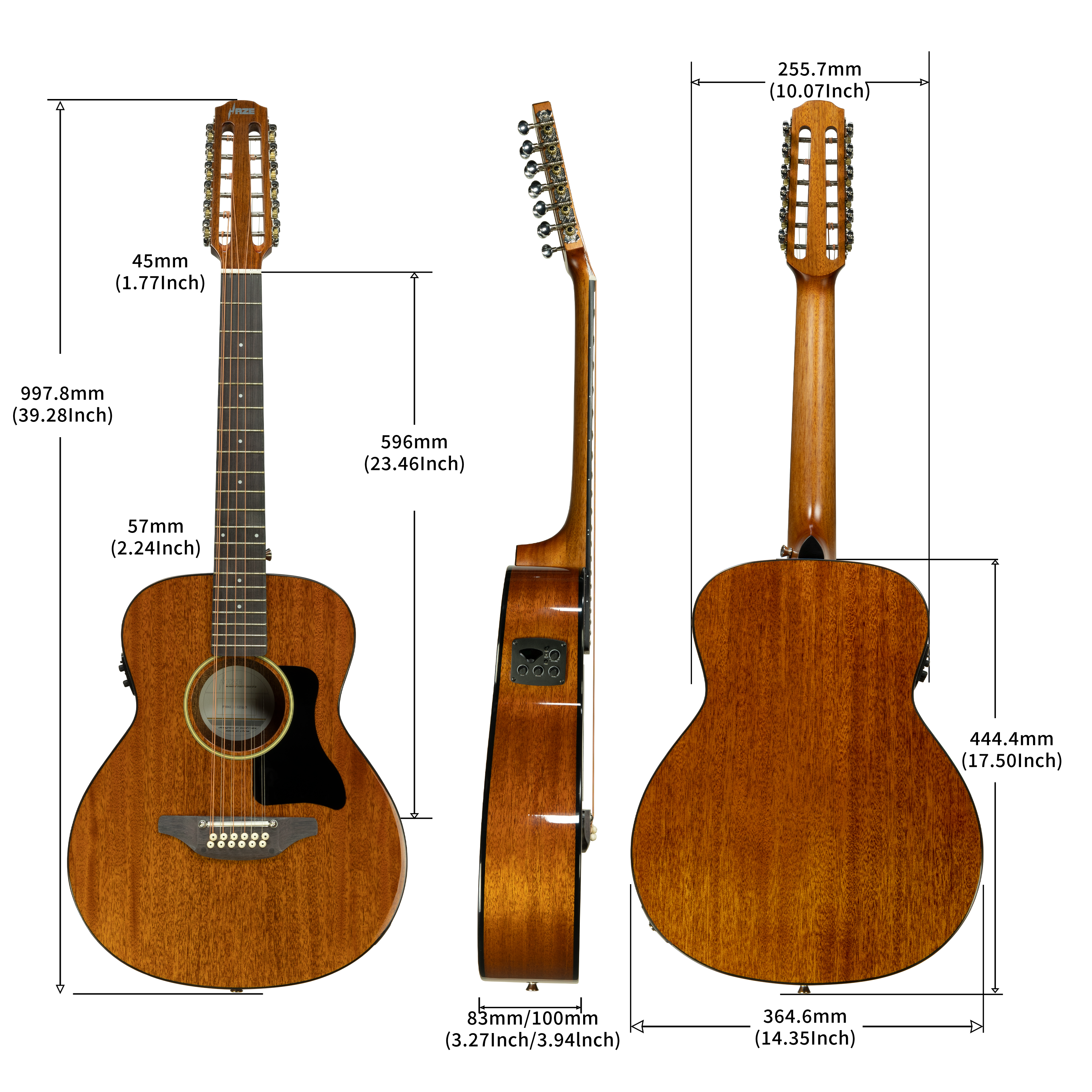 Haze P30411112EQN 12-String 36" Saddle Height Adjustable Acoustic Guitar - Natural