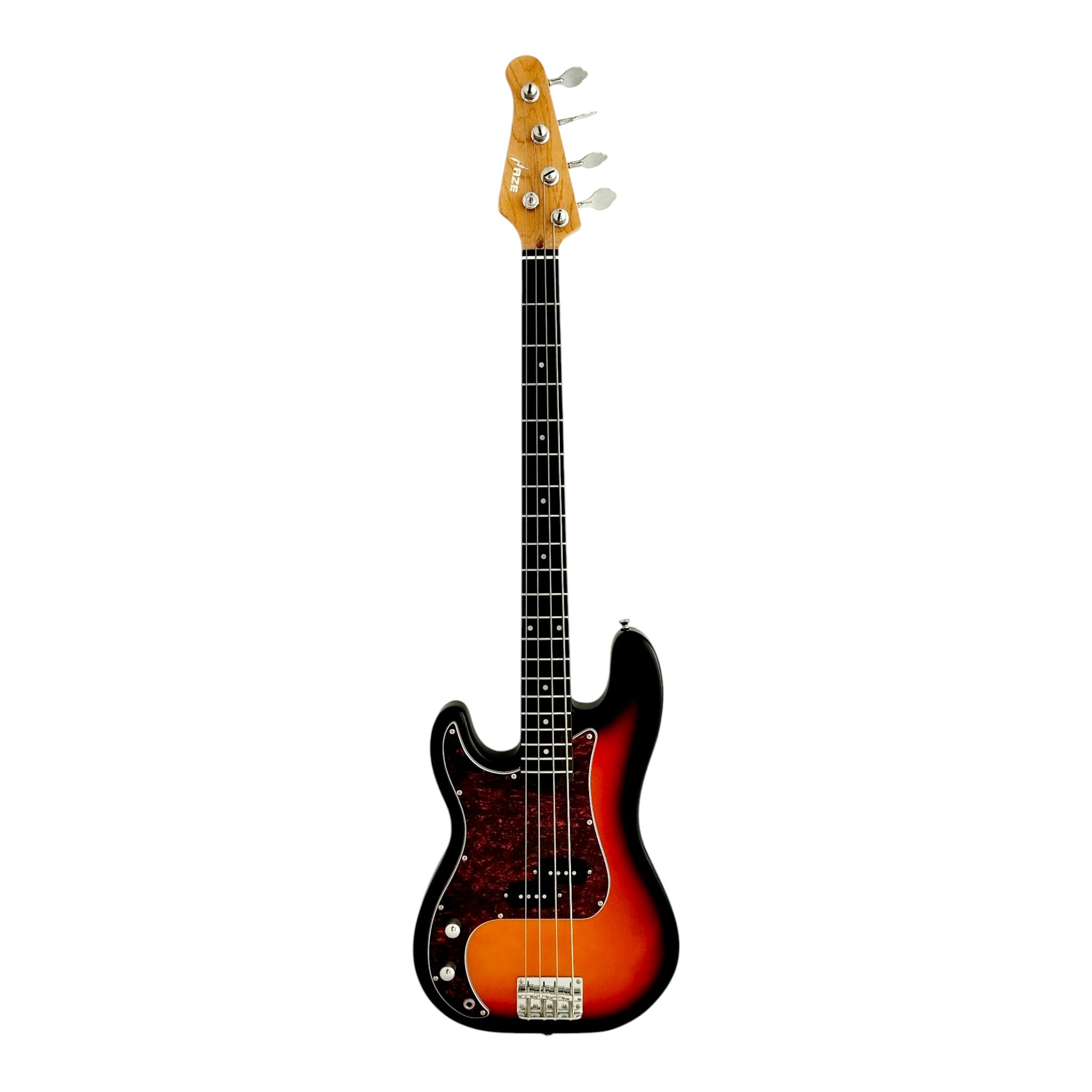 Haze Left Handed Basswood Sunburst Electric Bass Guitar - PB172BSLH  with Accessories and Haze CUBEBABY Portable Multifunctional Bass (Optional)