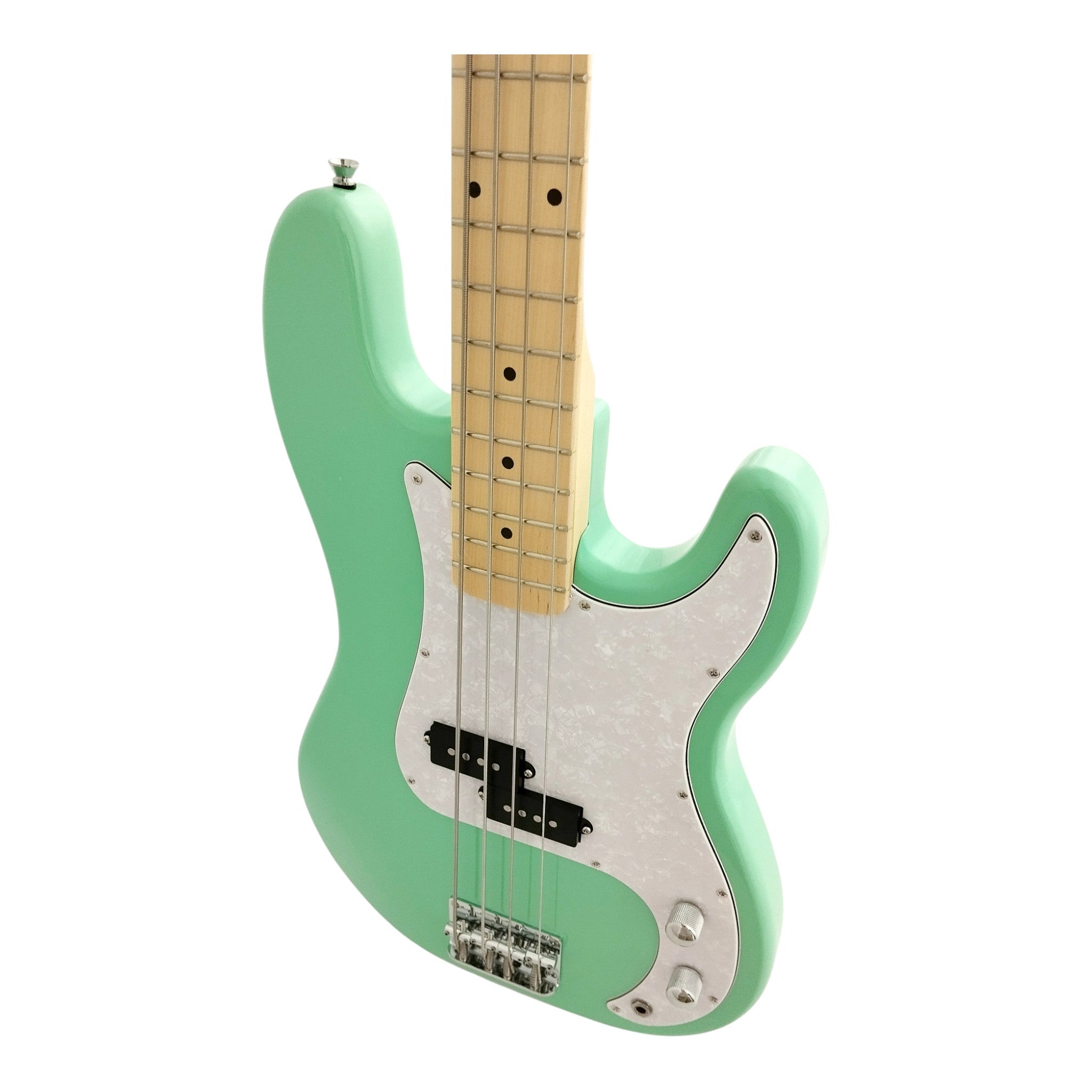Haze Basswood Seafoam Green Electric Bass Guitar - Surf Green PB172GN  with Accessories and Haze CUBEBABY Portable Multifunctional Bass (Optional)