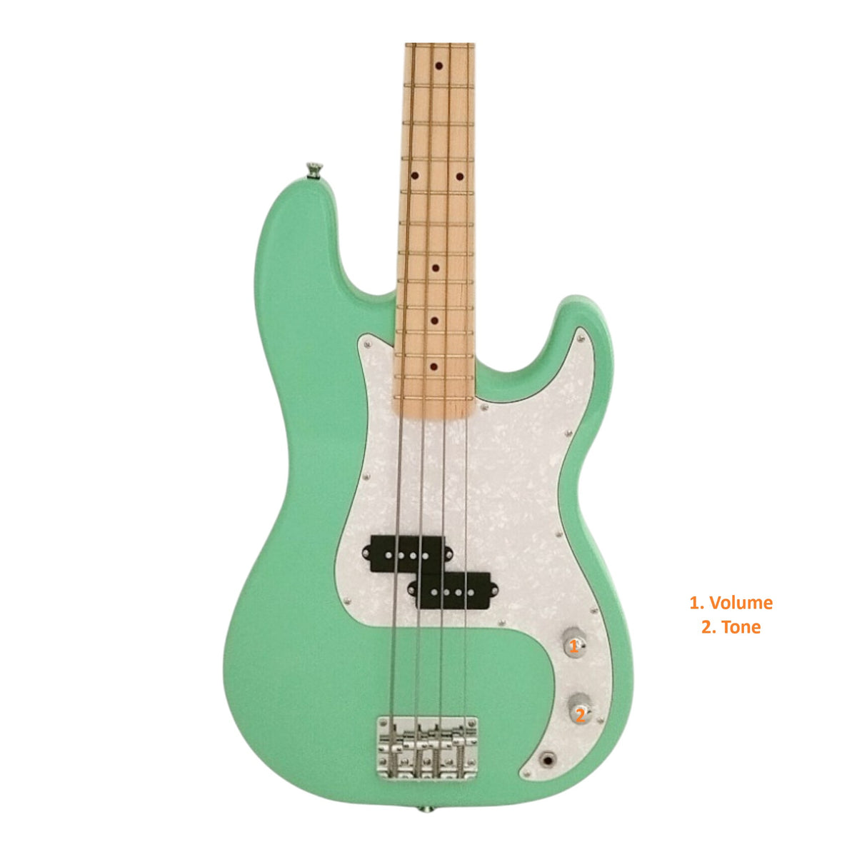 Haze Basswood Seafoam Green Electric Bass Guitar - Surf Green PB172GN  with Optional Headphone Amp and Accessories