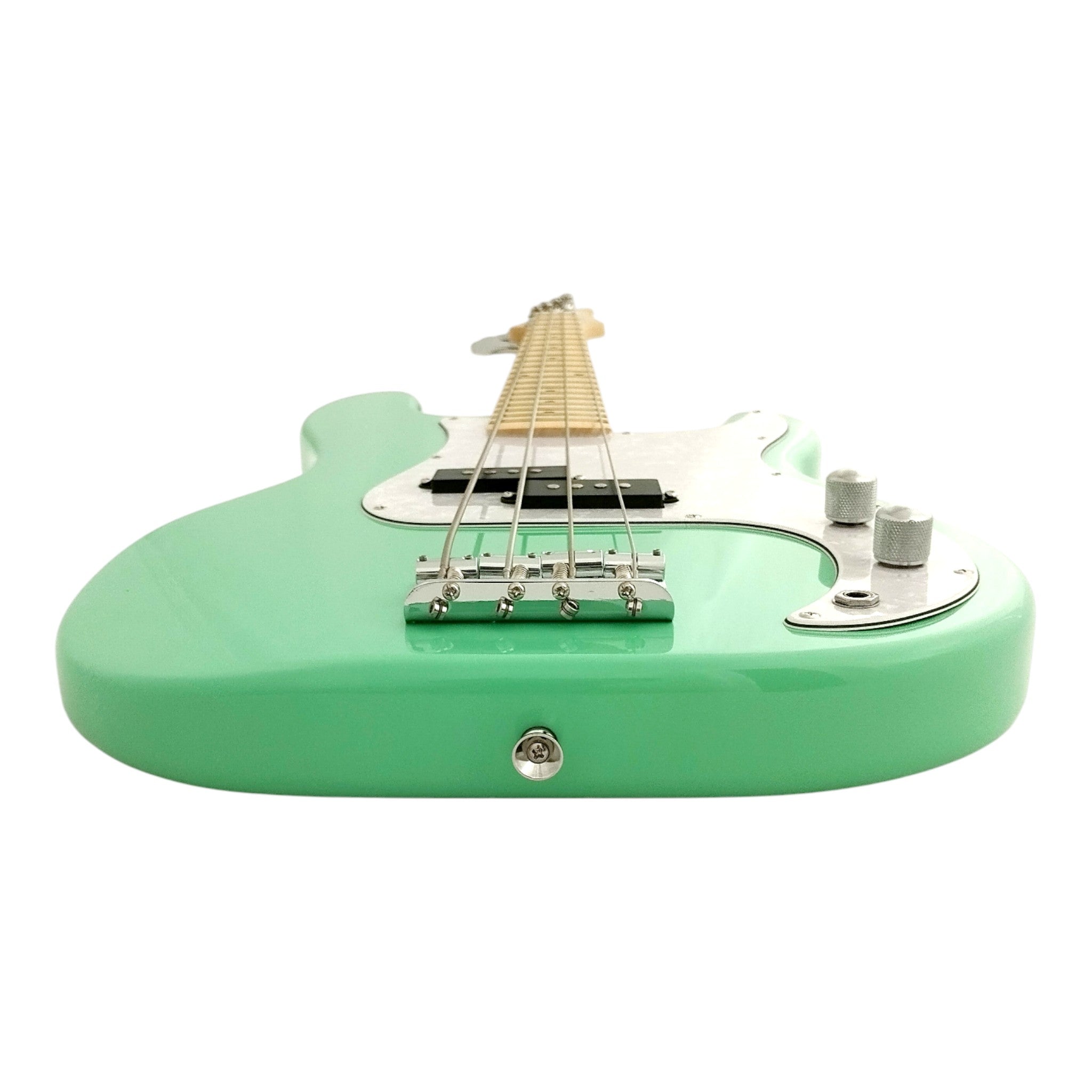 Haze Basswood Seafoam Green Electric Bass Guitar - Surf Green PB172GN  with Accessories and Haze CUBEBABY Portable Multifunctional Bass (Optional)