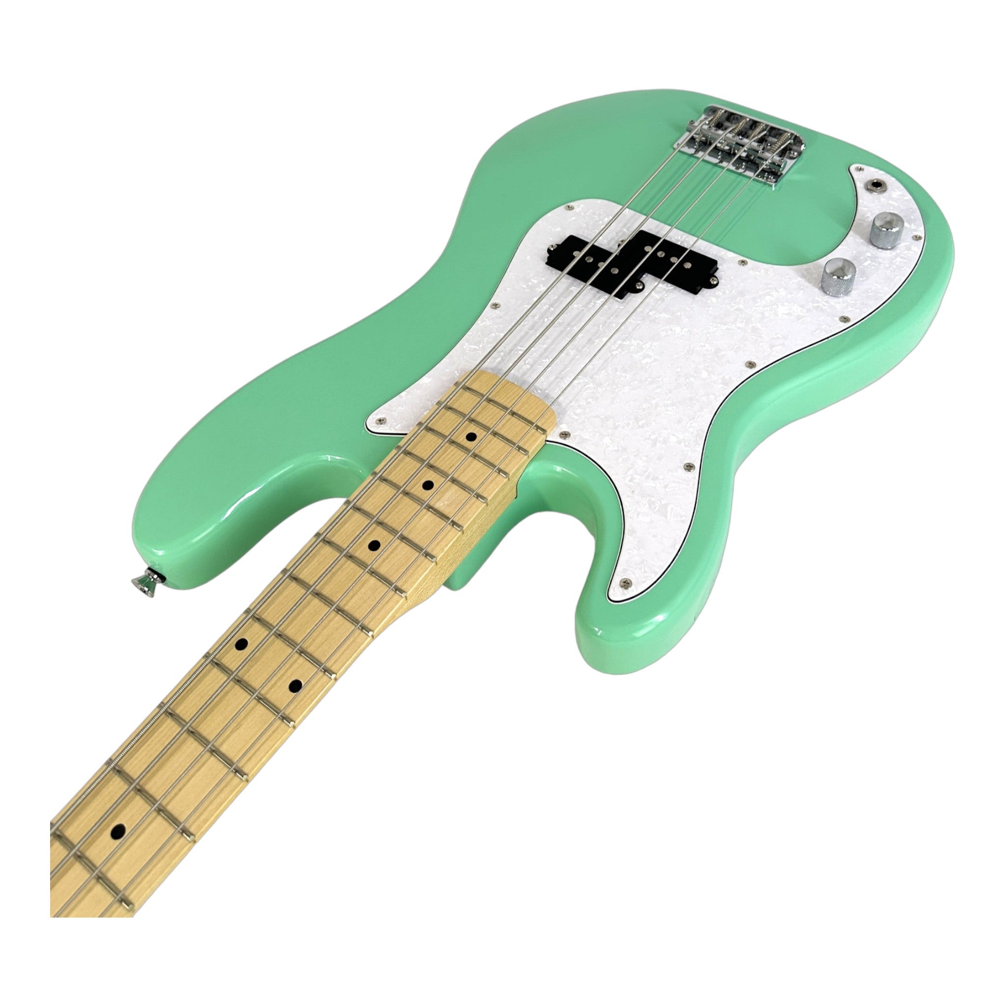 Haze Left Handed Basswood Seafoam Green Electric Bass Guitar - Surf Green PB172SGNLH with Accessories and Haze CUBEBABY Portable Multifunctional Bass (Optional)