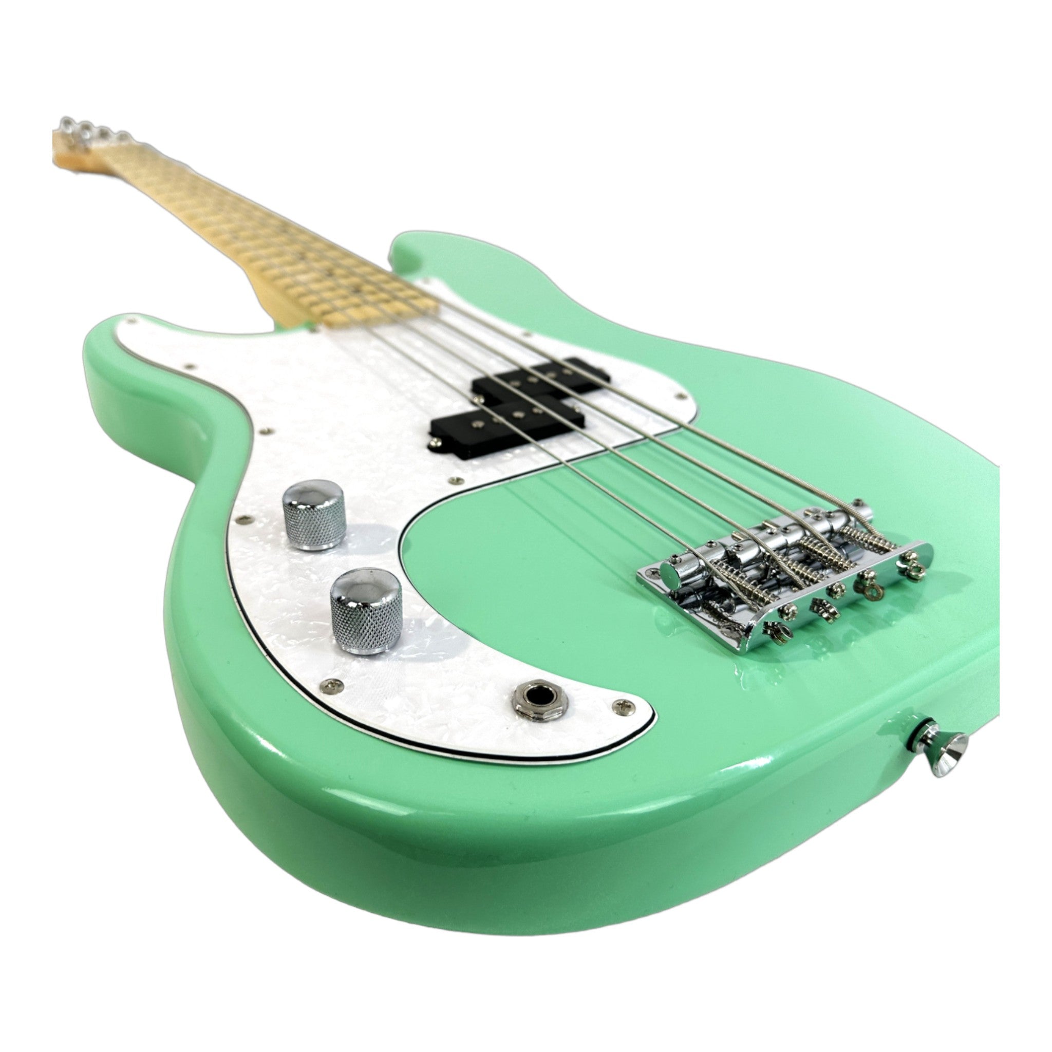 Haze Left Handed Basswood Seafoam Green Electric Bass Guitar - Surf Green PB172SGNLH with Accessories and Haze CUBEBABY Portable Multifunctional Bass (Optional)