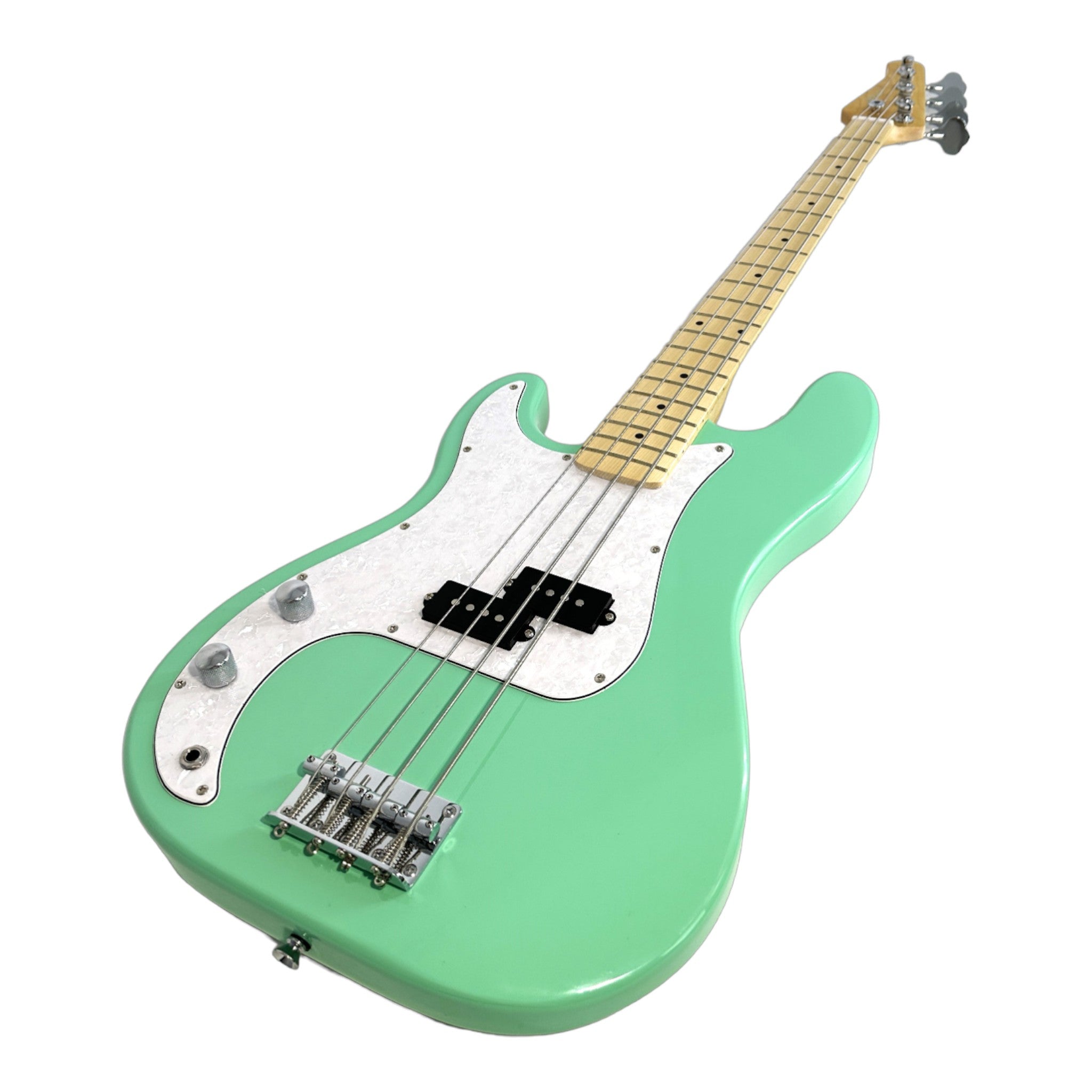 Haze Left Handed Basswood Seafoam Green Electric Bass Guitar - Surf Green PB172SGNLH with Accessories and Haze CUBEBABY Portable Multifunctional Bass (Optional)