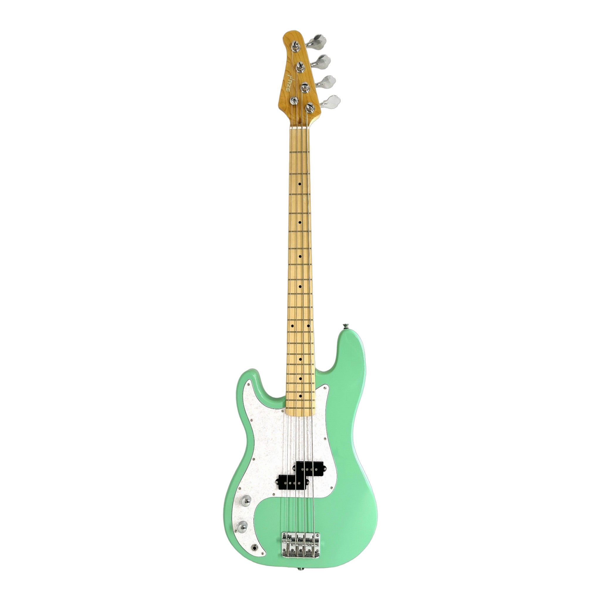 Haze Left Handed Basswood Seafoam Green Electric Bass Guitar - Surf Green PB172SGNLH with Accessories and Haze CUBEBABY Portable Multifunctional Bass (Optional)