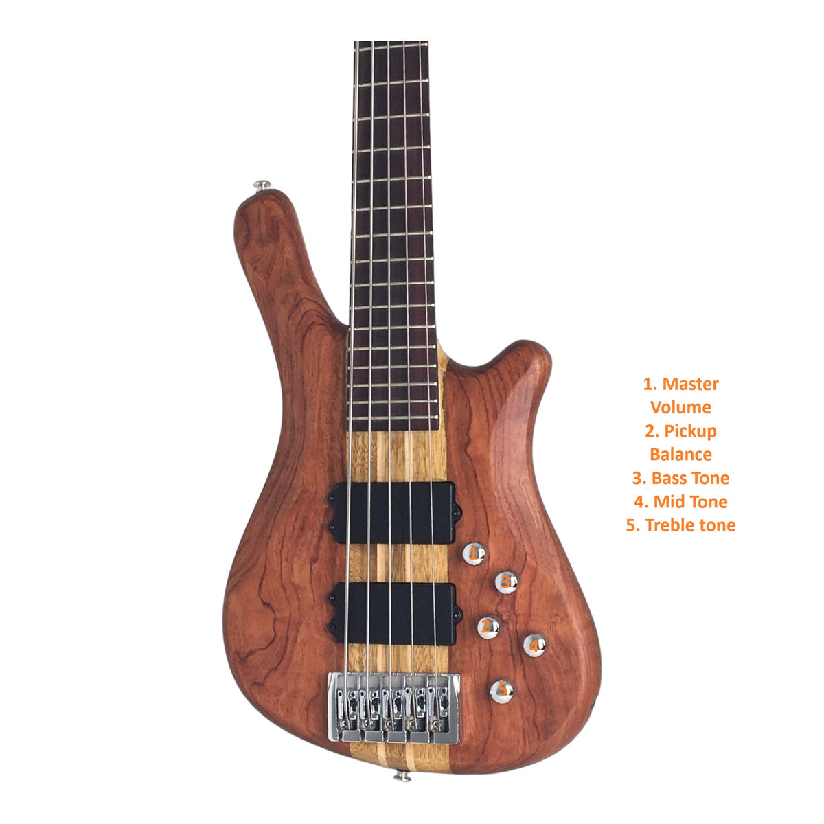 Haze 5-String Active Humbucker Padauk Wood WR Electric Bass Guitar - Natural SBG368N