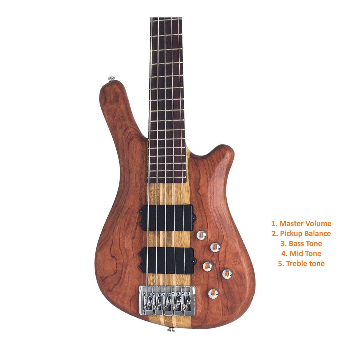 Haze 5-String Active Humbucker Padauk Wood WR Electric Bass Guitar - Natural SBG368N