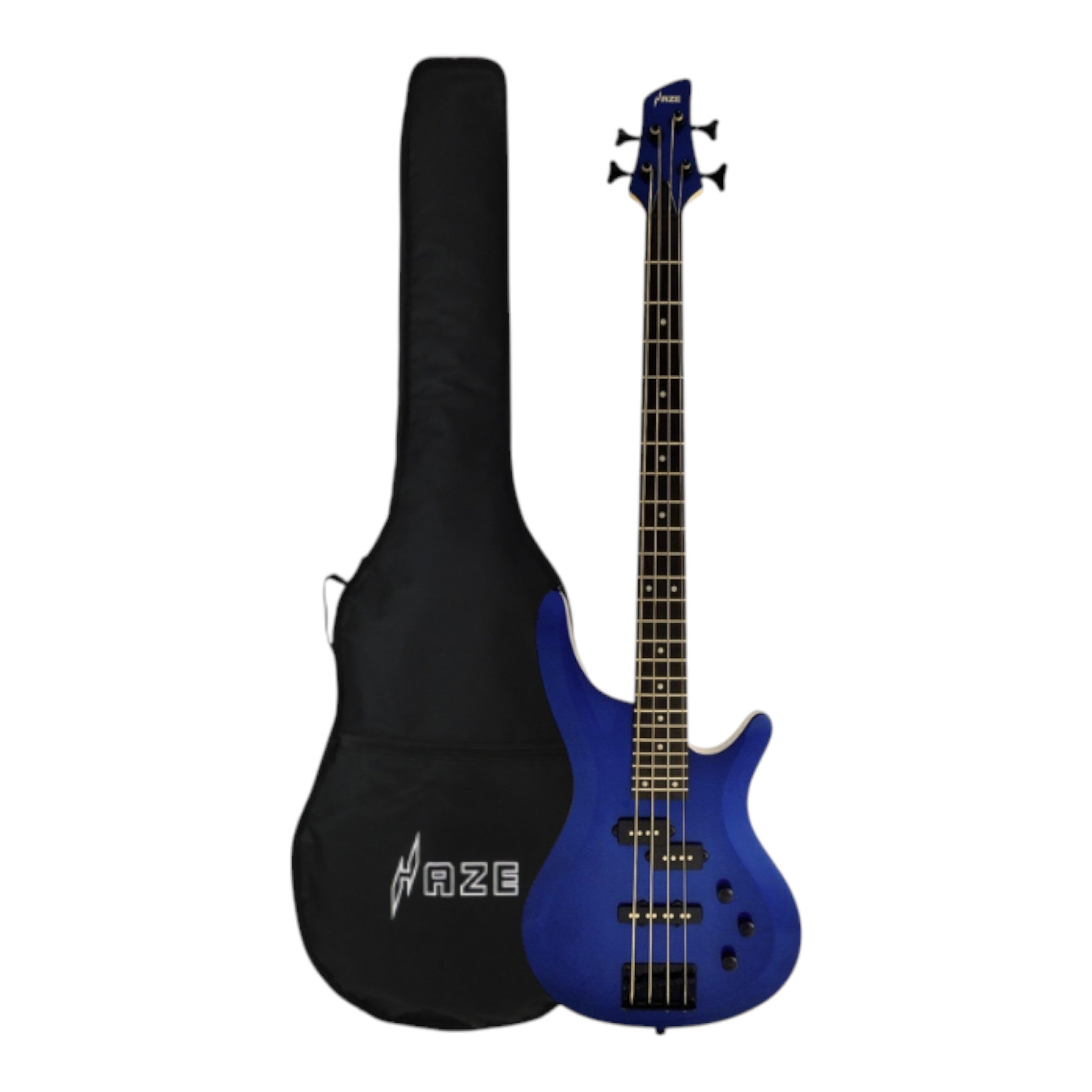 Haze SBG385JB Electric Bass Guitar, 4-String, Navy Metallic Blue with Accessories and Haze CUBEBABY Multi Effects Pedals(Optional)