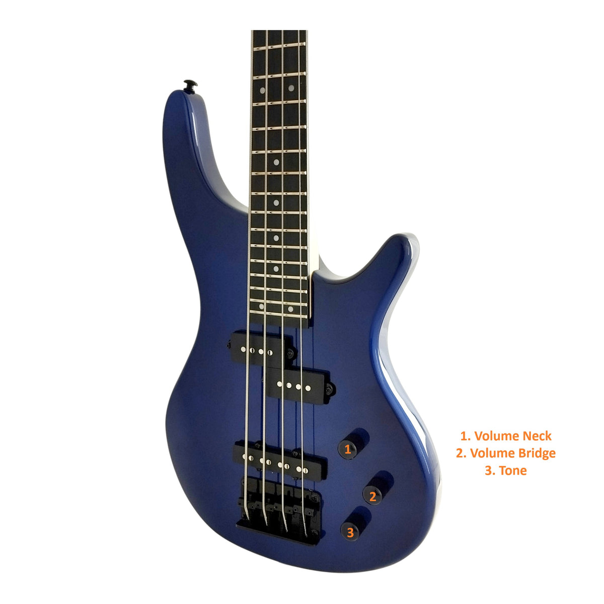 3/4 Size HAZE Electric Bass Guitar, Navy Metallic Blue 24 Frets, SBG385JB34 with Optional Headphone Amp and Accessories