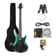 Haze Chameleon Split/Single Coil Solid Basswood J-Style Electric Bass Guitar SBG385V Accessories & CUBEBABY Pedal (Optional)