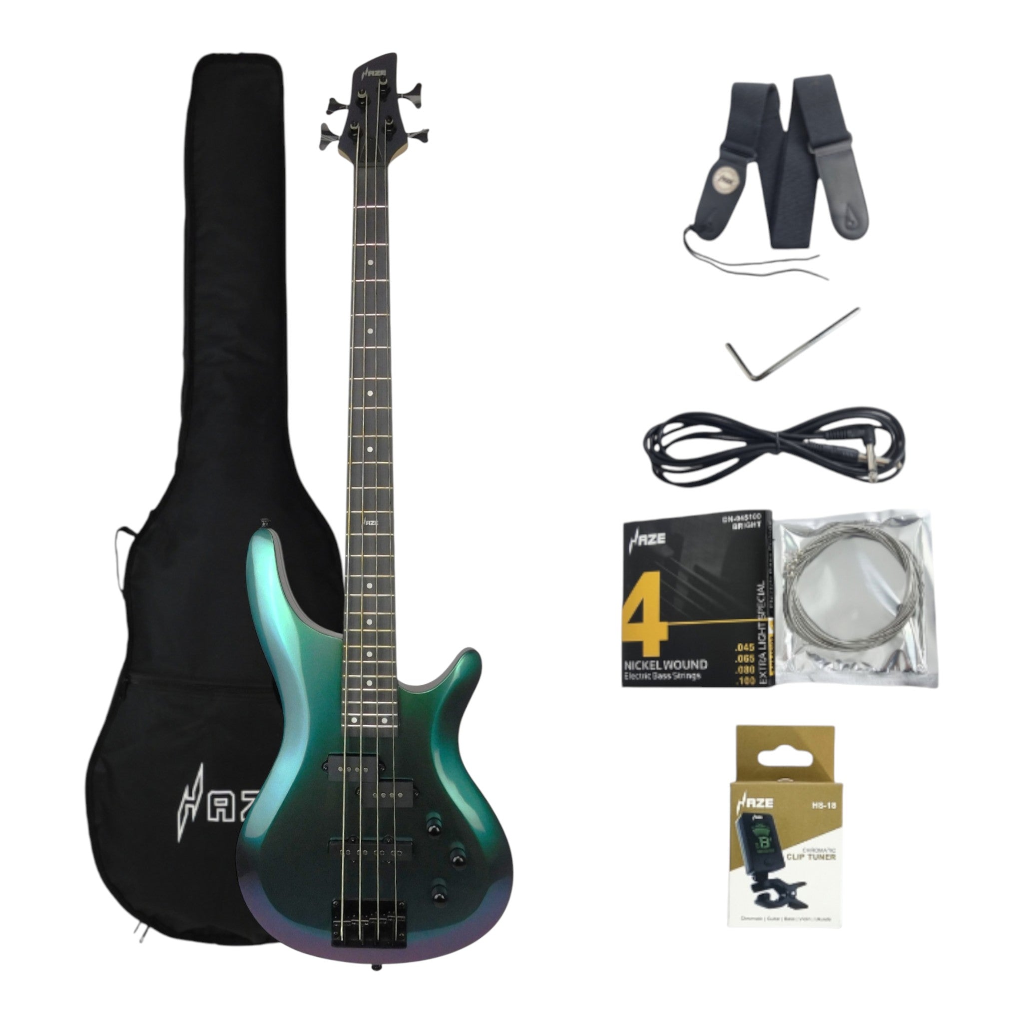 Haze Chameleon Split/Single Coil Solid Basswood J-Style Electric Bass Guitar SBG385V Accessories & CUBEBABY Pedal (Optional)