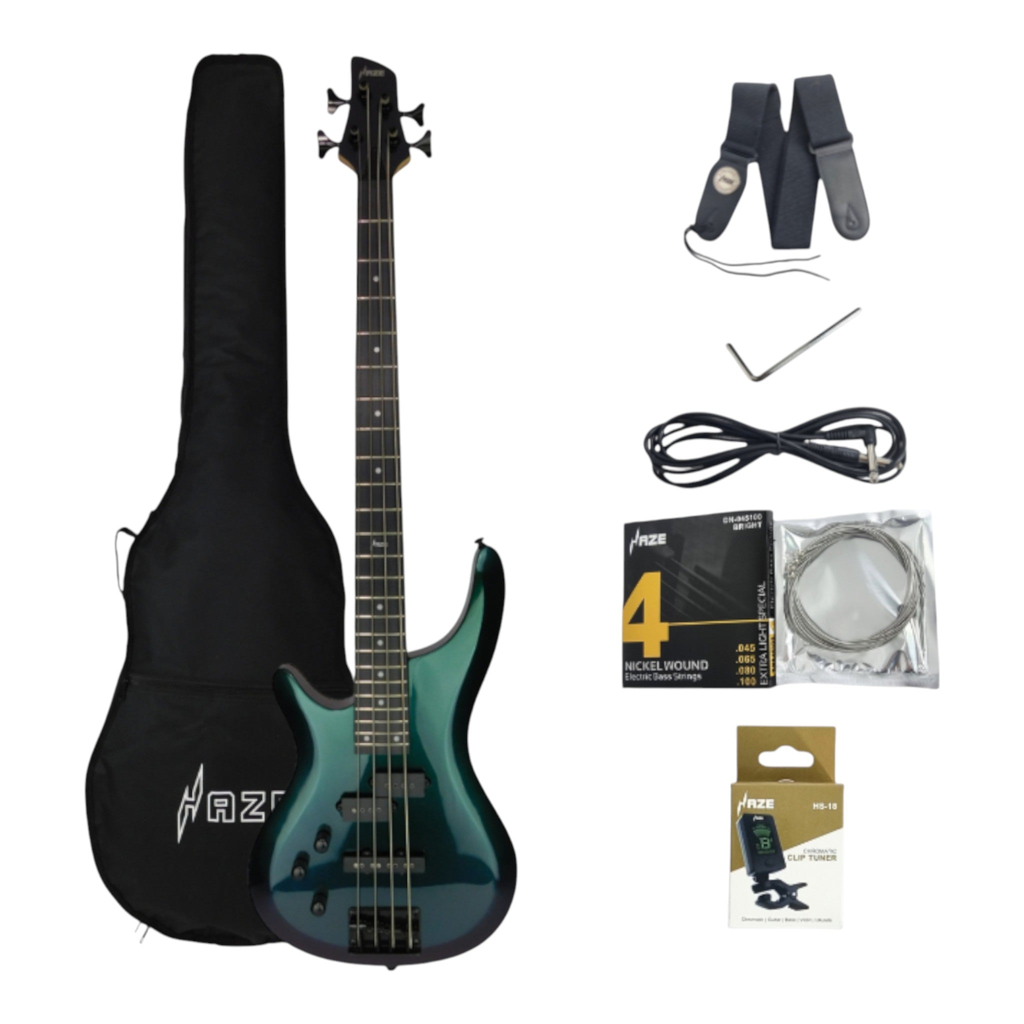 Haze Left-Handed Split/Single Coil Solid Basswood J-Style Electric Bass Guitar - Chameleon SBG385VLH
