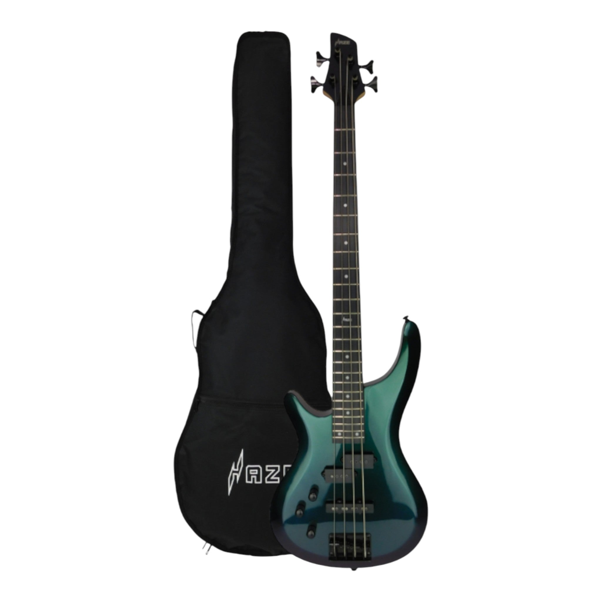 Haze Left-Handed Split/Single Coil Solid Basswood J-Style Electric Bass Guitar - Chameleon SBG385VLH