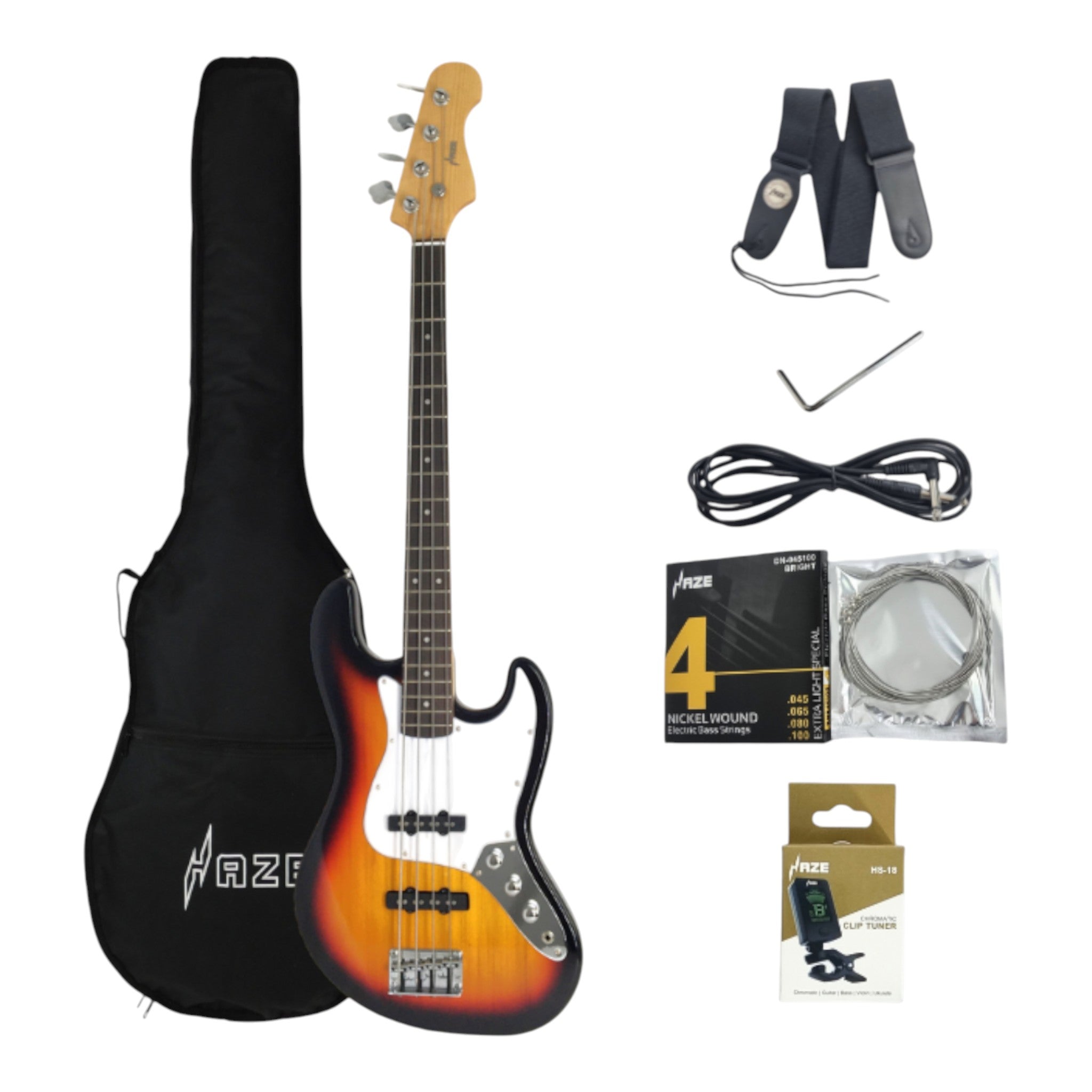 Haze Single-Coil Solid Basswood J-Style Electric Bass Guitar - Sunburst SBG387BS