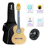 Haze 'LiveTone' Solid Spruce Top Flamed Maple Bowled Back Cutaway Classical Guitar w/ Double OS1 Vibration Pickups - SCG953BCEQN