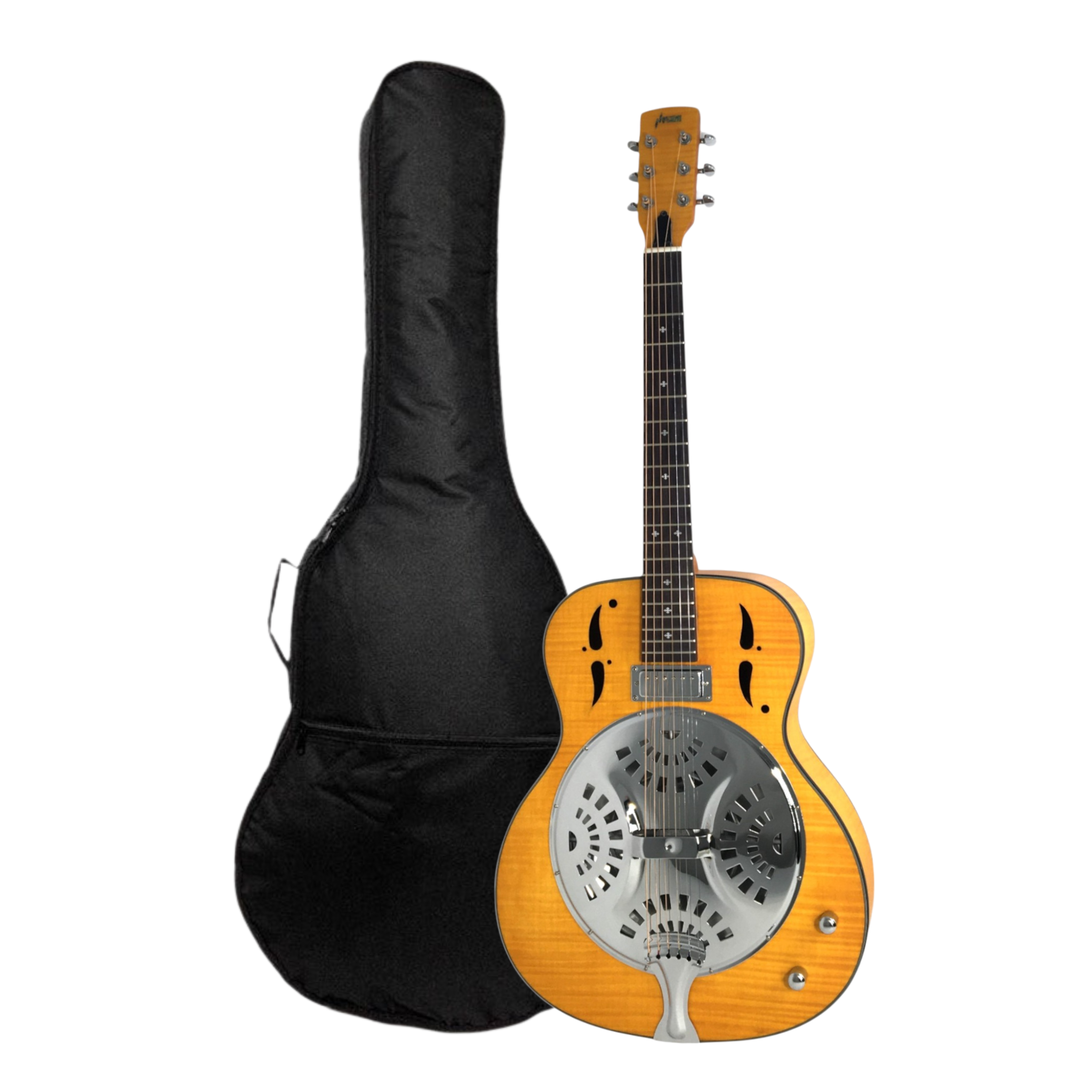 Haze SDG727 Roundneck Resonator Guitar, Flame Maple, with Pickups + Free Gig Bag