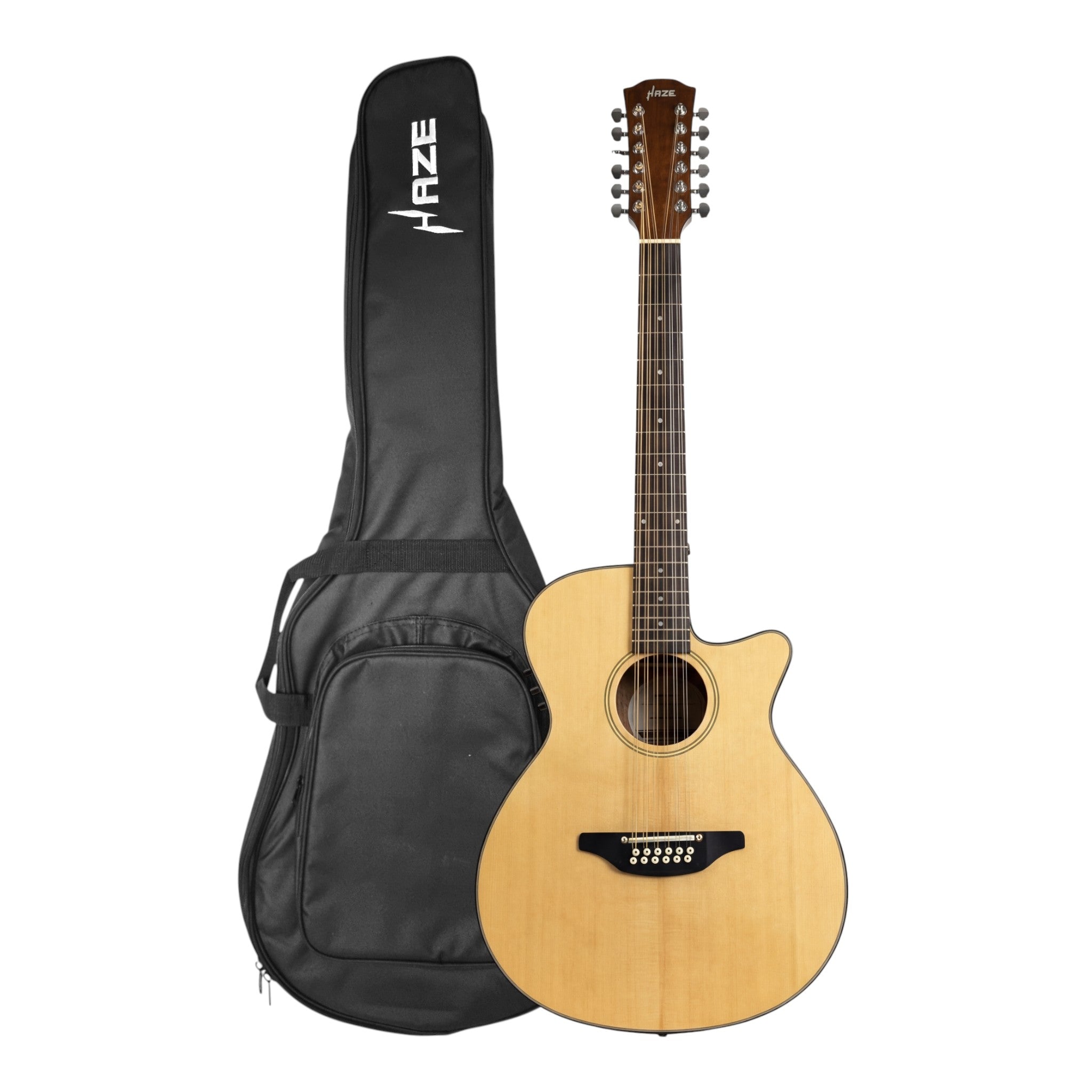 Haze SDG82712CEQSNVBT 12-String Solid Spruce Acoustic-Electric Guitar with Height Adjustable Saddle - Natural