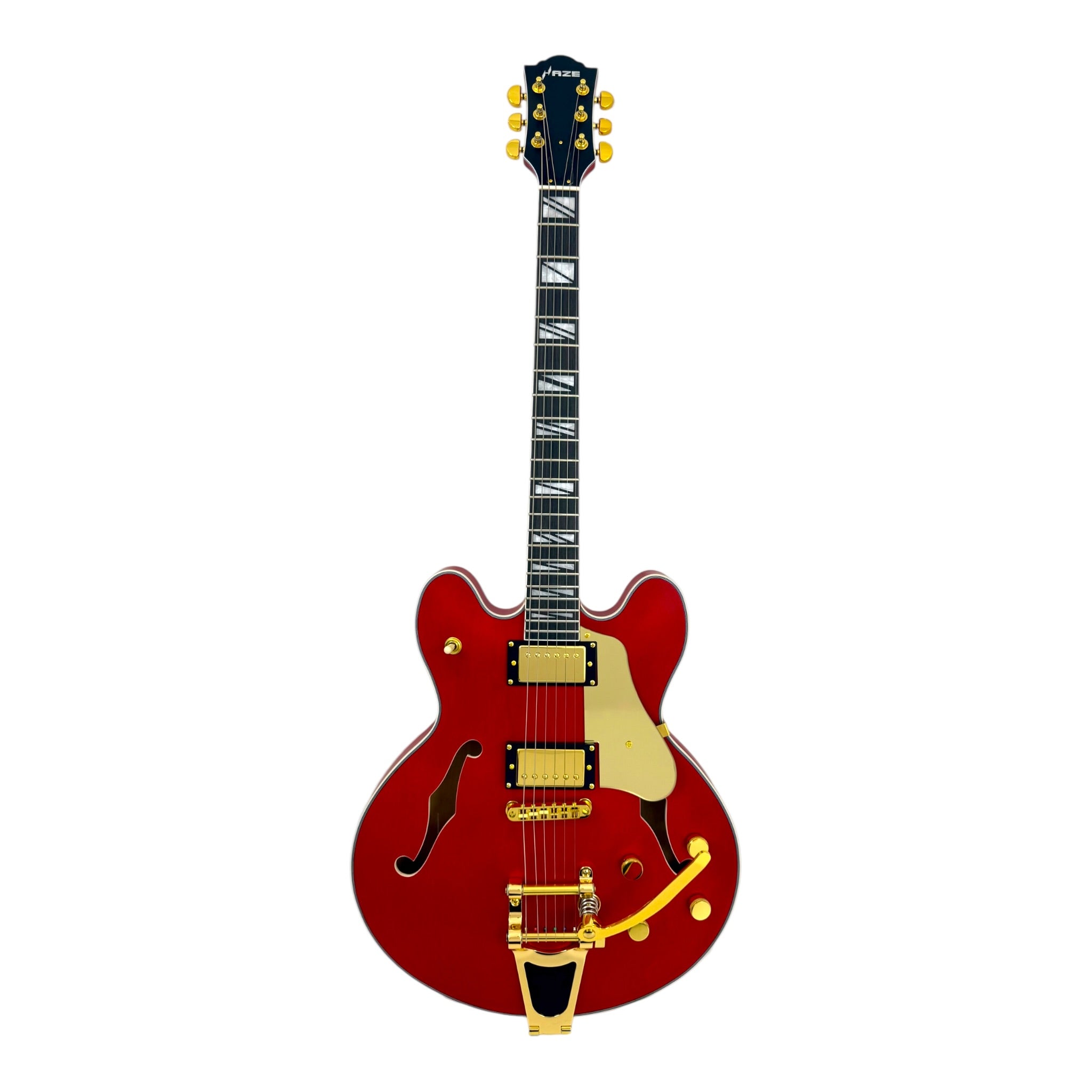 Haze SEG1975WRDS Maple Semi-Hollow Arched Top HES Electric Guitar in Wine Red w/ Vibrato Bar