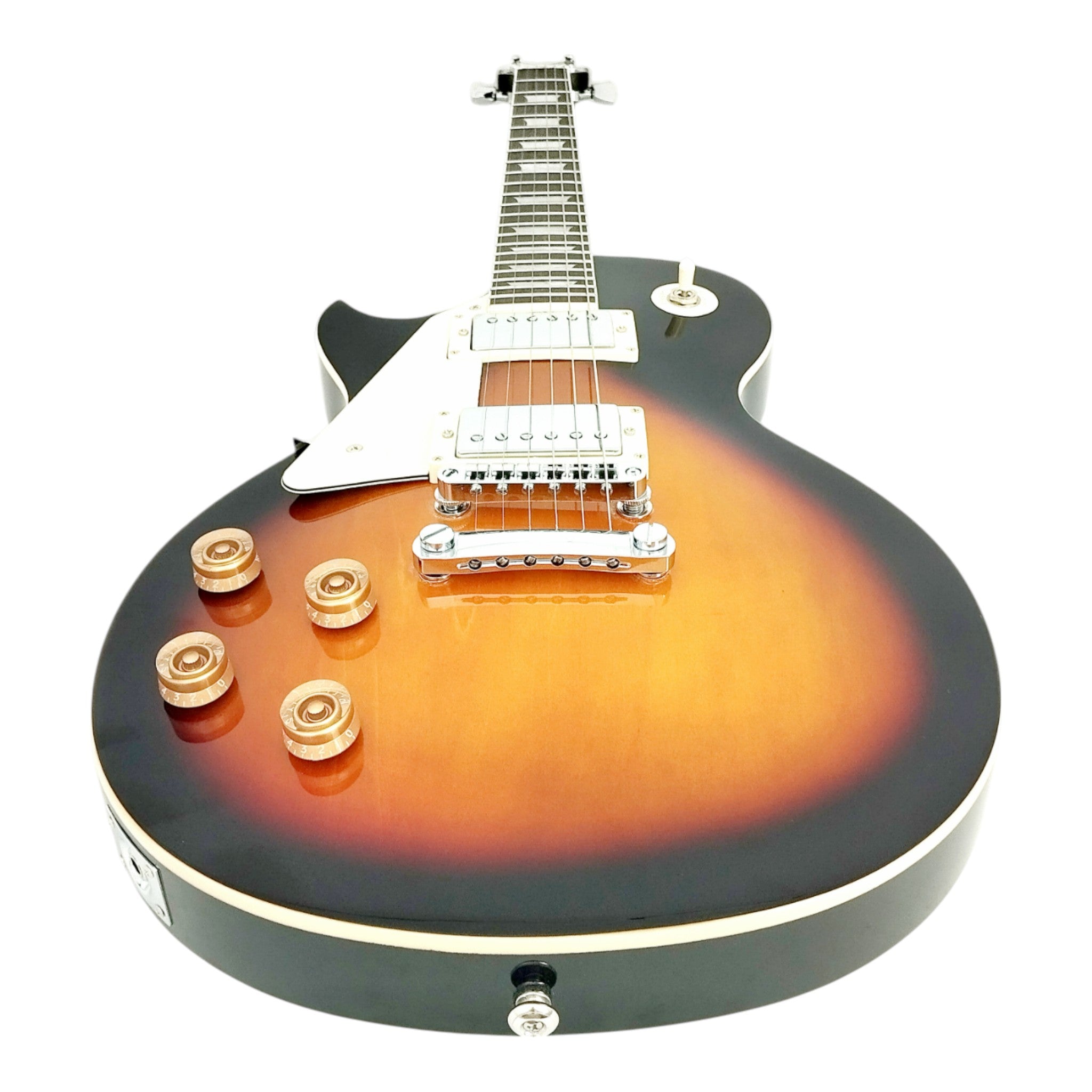 Haze SEG277 Vintageburst Left-Handed Electric Guitar with Humbuckers and Flame Maple Top + 10W Amp. (Optional)
