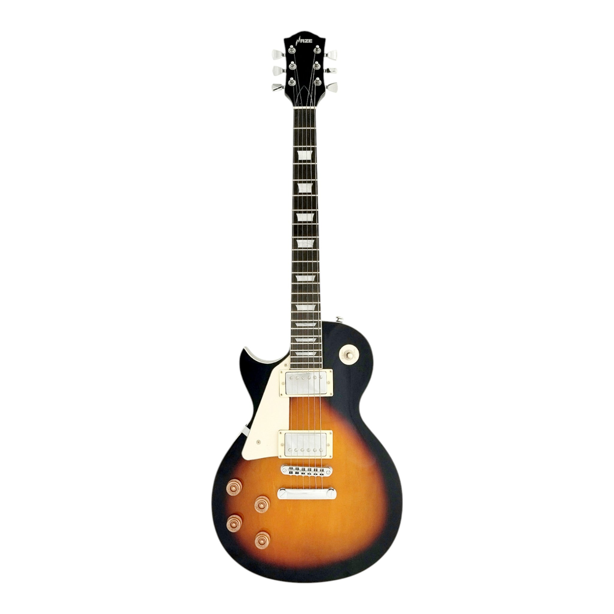 Haze SEG277 Vintageburst Left-Handed Electric Guitar with Humbuckers and Flame Maple Top + 10W Amp. (Optional)