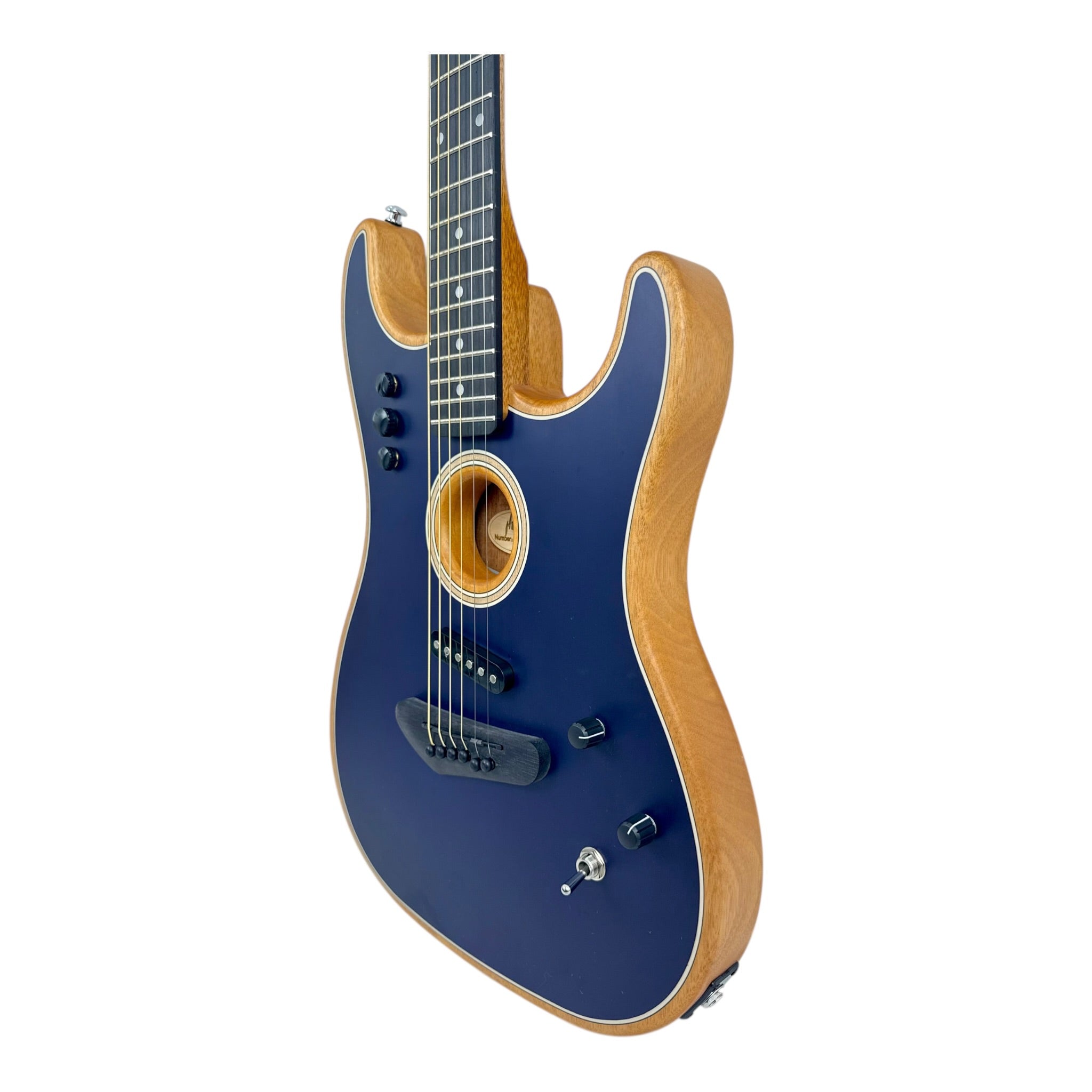 Haze STACOUSTASONIC “SonicBlend” Okoume Hollow-Body Hybrid HST Electric-Acoustic Guitar in Matte Deep Blue