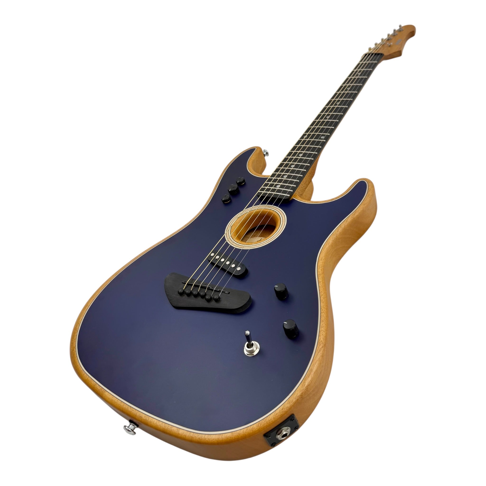 Haze STACOUSTASONIC “SonicBlend” Okoume Hollow-Body Hybrid HST Electric-Acoustic Guitar in Matte Deep Blue