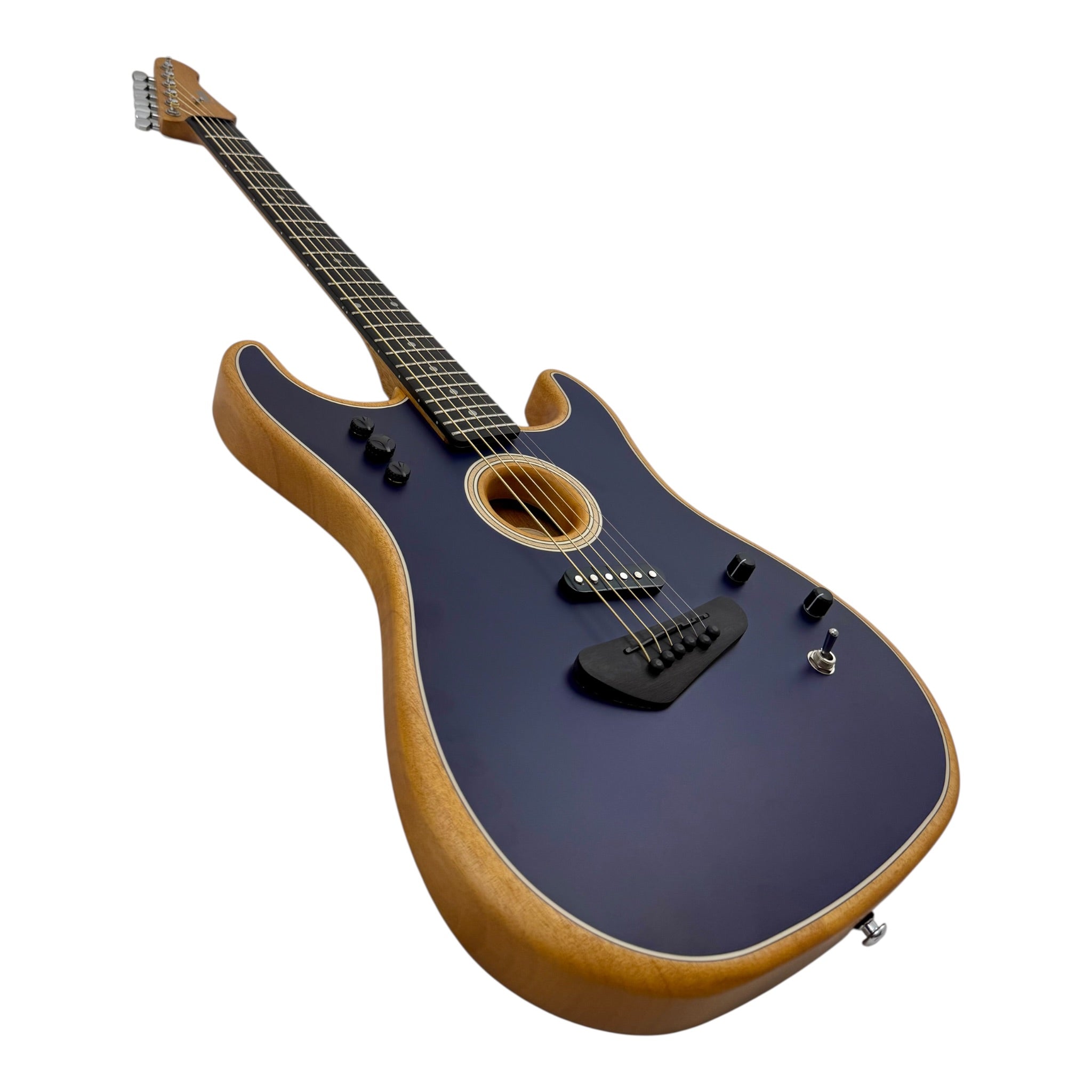 Haze STACOUSTASONIC “SonicBlend” Okoume Hollow-Body Hybrid HST Electric-Acoustic Guitar in Matte Deep Blue